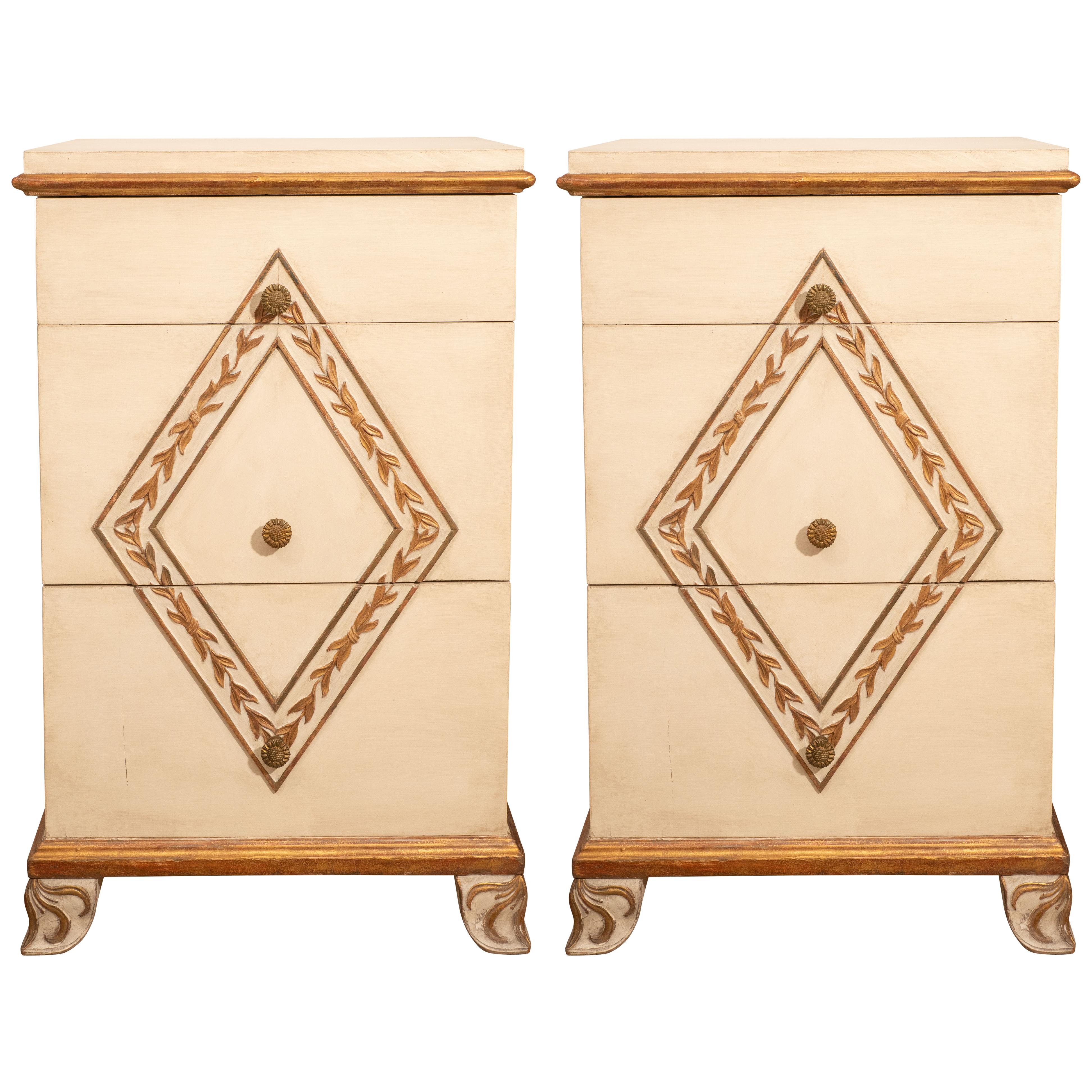 Pair of Directoire Style Painted Bedside Tables
