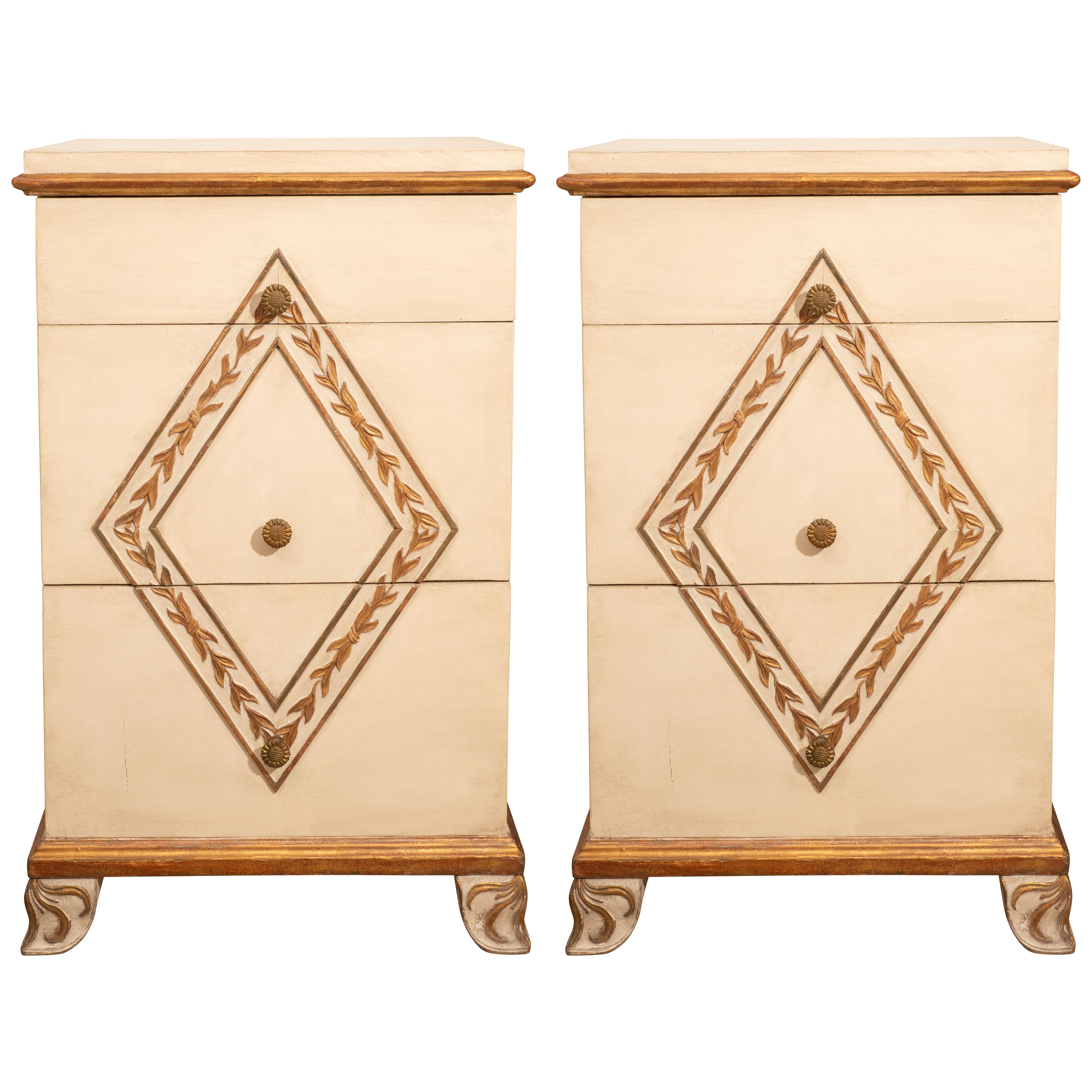 Pair of Directoire Style Painted Bedside Tables