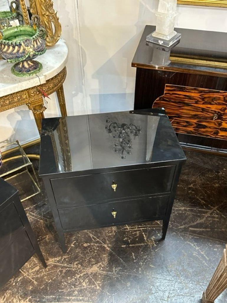 Painted Pair of Directoire Style Piano Black Side Tables For Sale