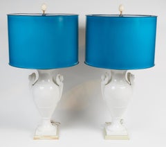 Pair of Directoire Style White Porcelain Urns Shapped Lamps