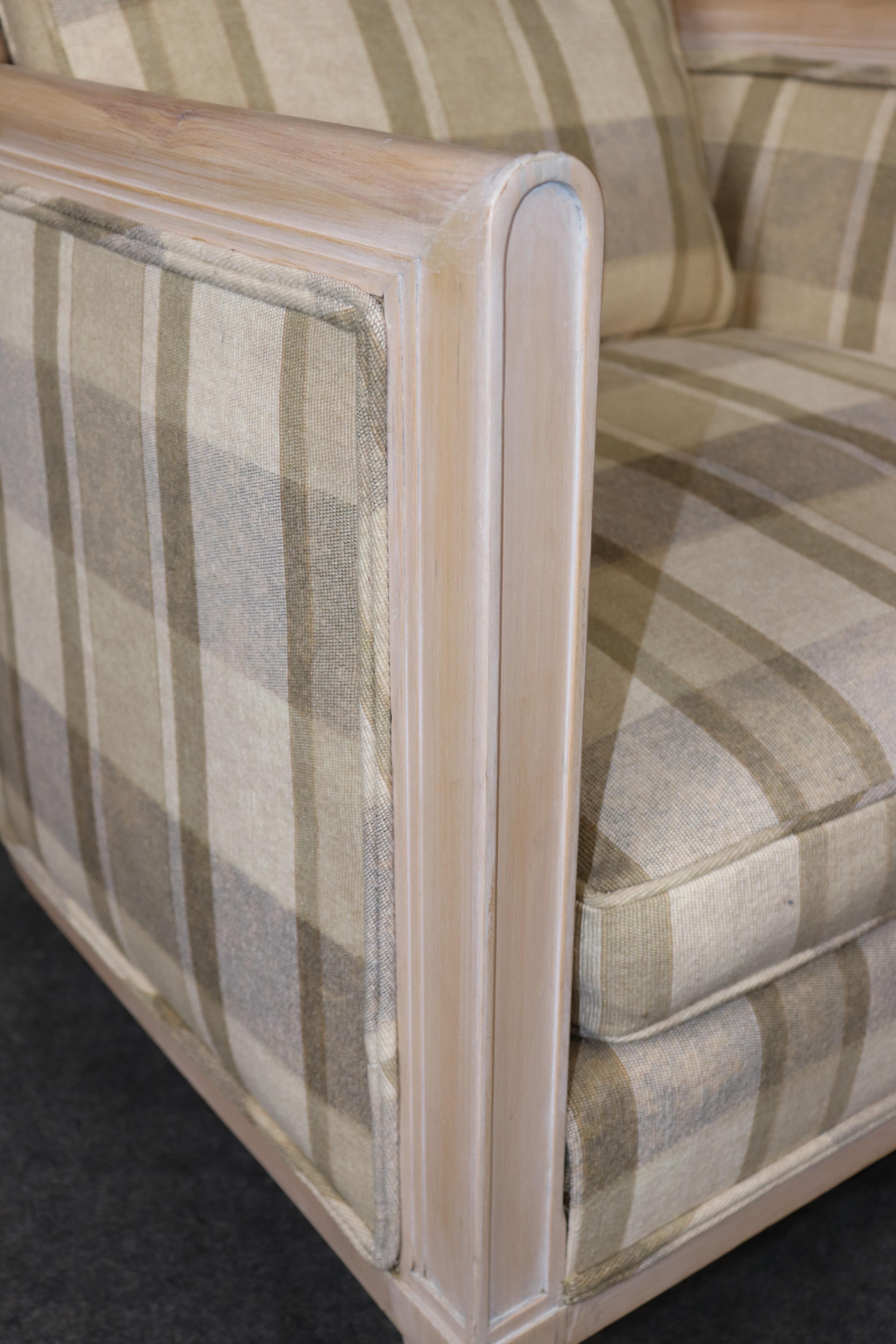 Pair of Directoire Style White Washed and Plaid Upholstered Club Chairs For Sale 4