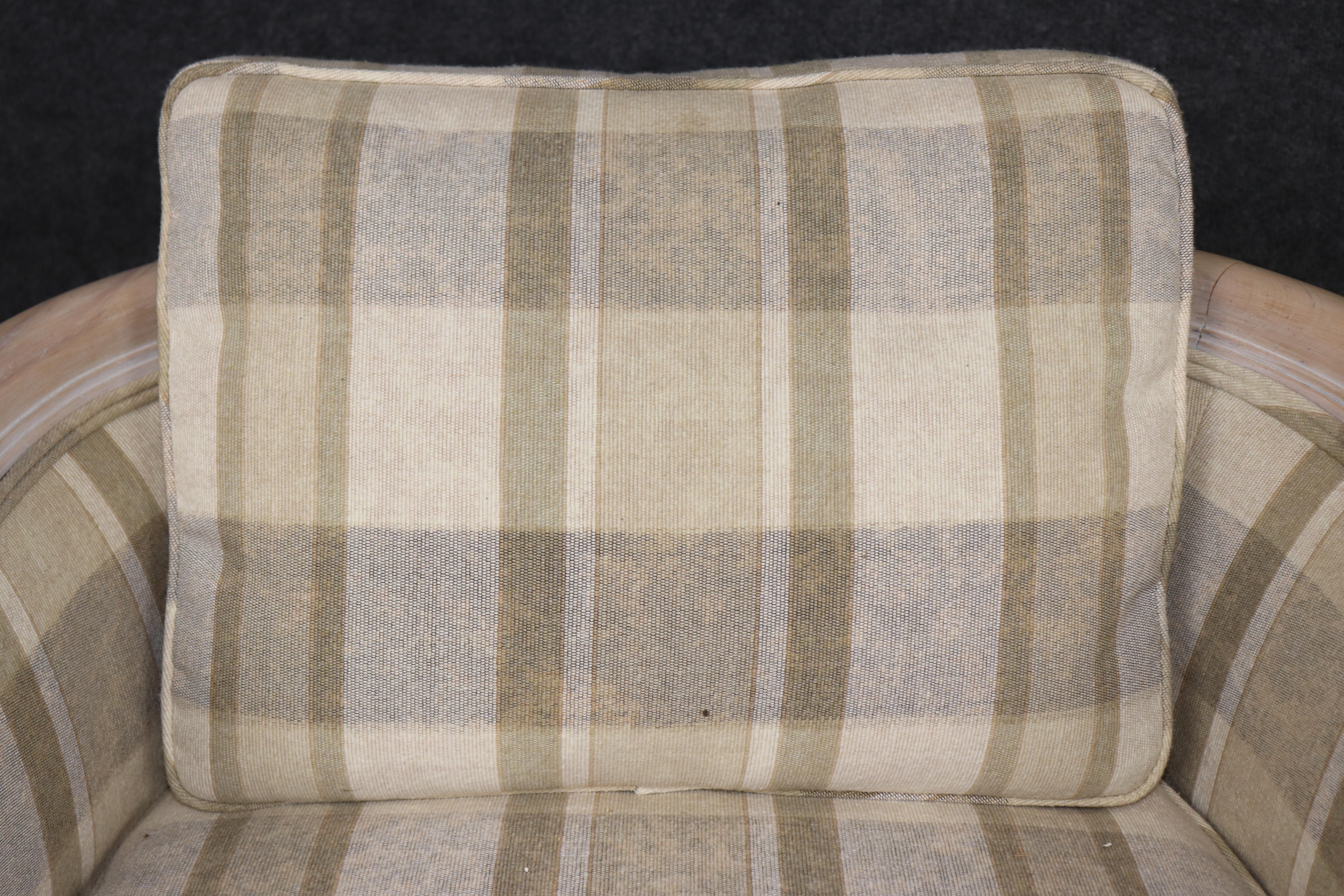 Pair of Directoire Style White Washed and Plaid Upholstered Club Chairs For Sale 5