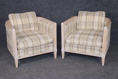 Pair of Directoire Style White Washed and Plaid Upholstered Club Chairs