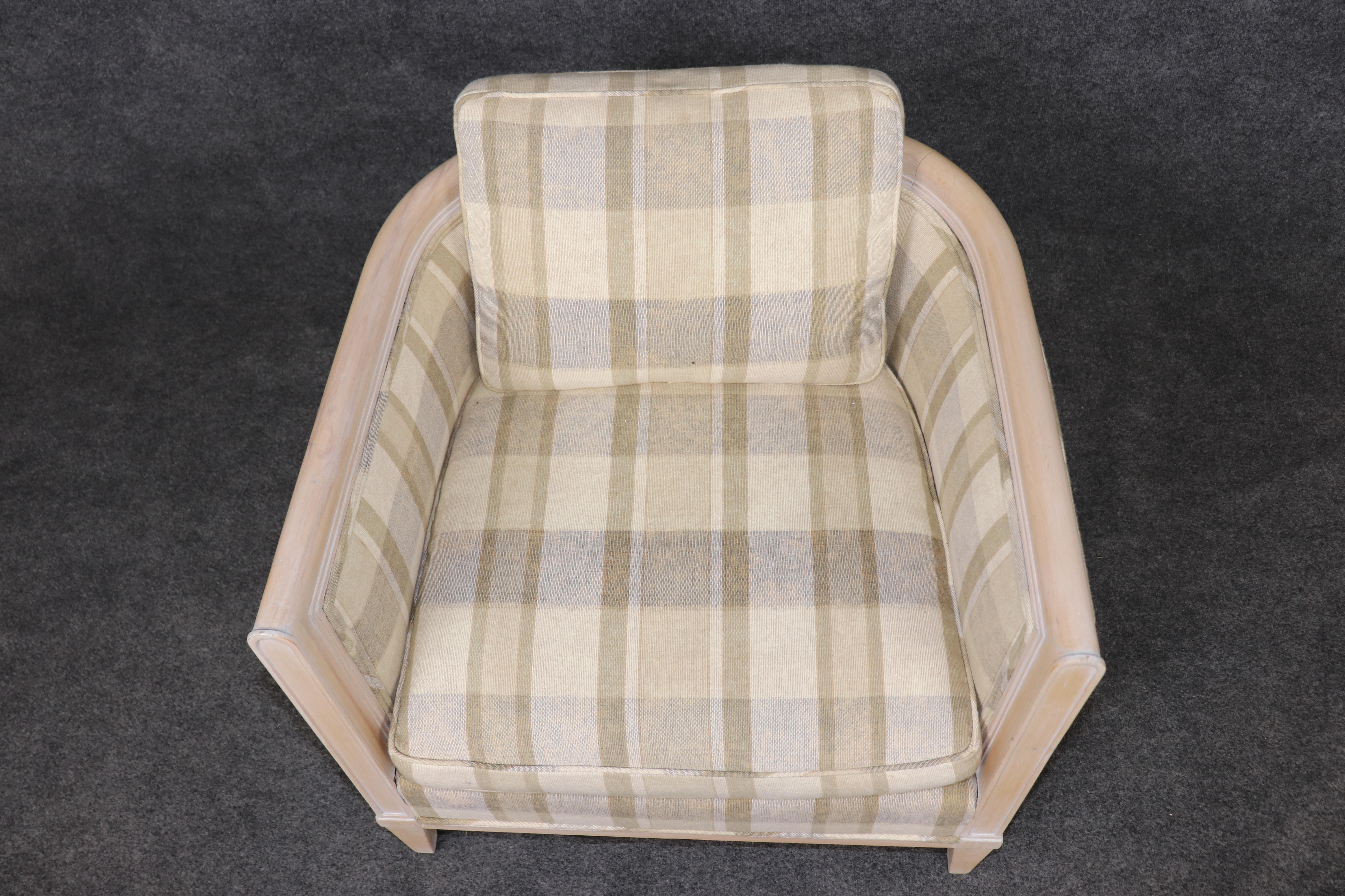 Pair of Directoire Style White Washed and Plaid Upholstered Club Chairs For Sale 2