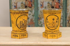 Pair of Directoire Yellow Painted Tole Cachepots, France ca. 1800