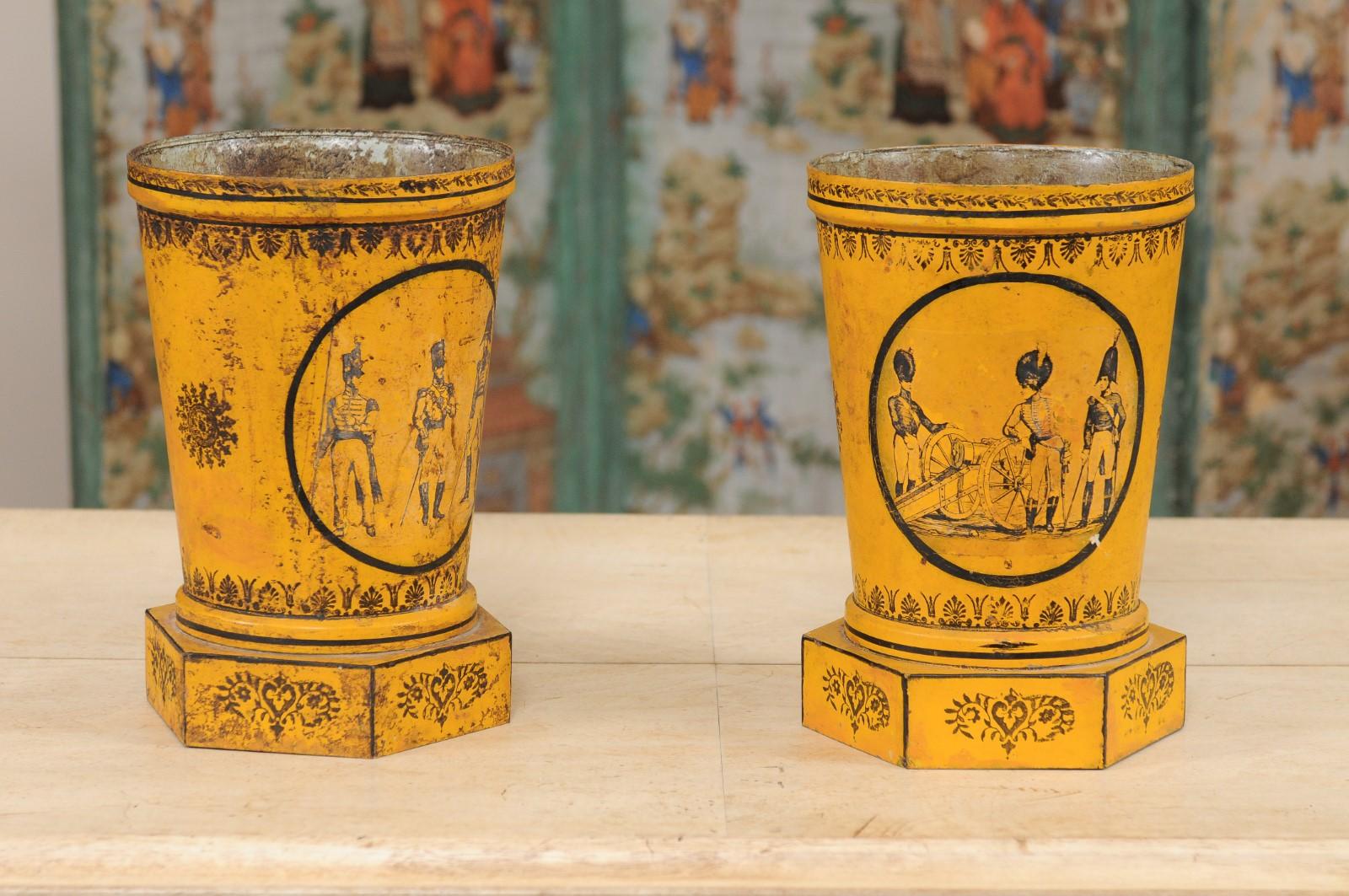 Pair of Directoire Yellow Painted Tole Cachepots, France ca. 1800 In Good Condition For Sale In Atlanta, GA