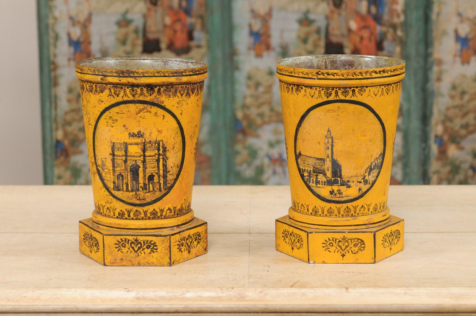 Pair of Directoire Yellow Painted Tole Cachepots, France ca. 1800 For Sale 2