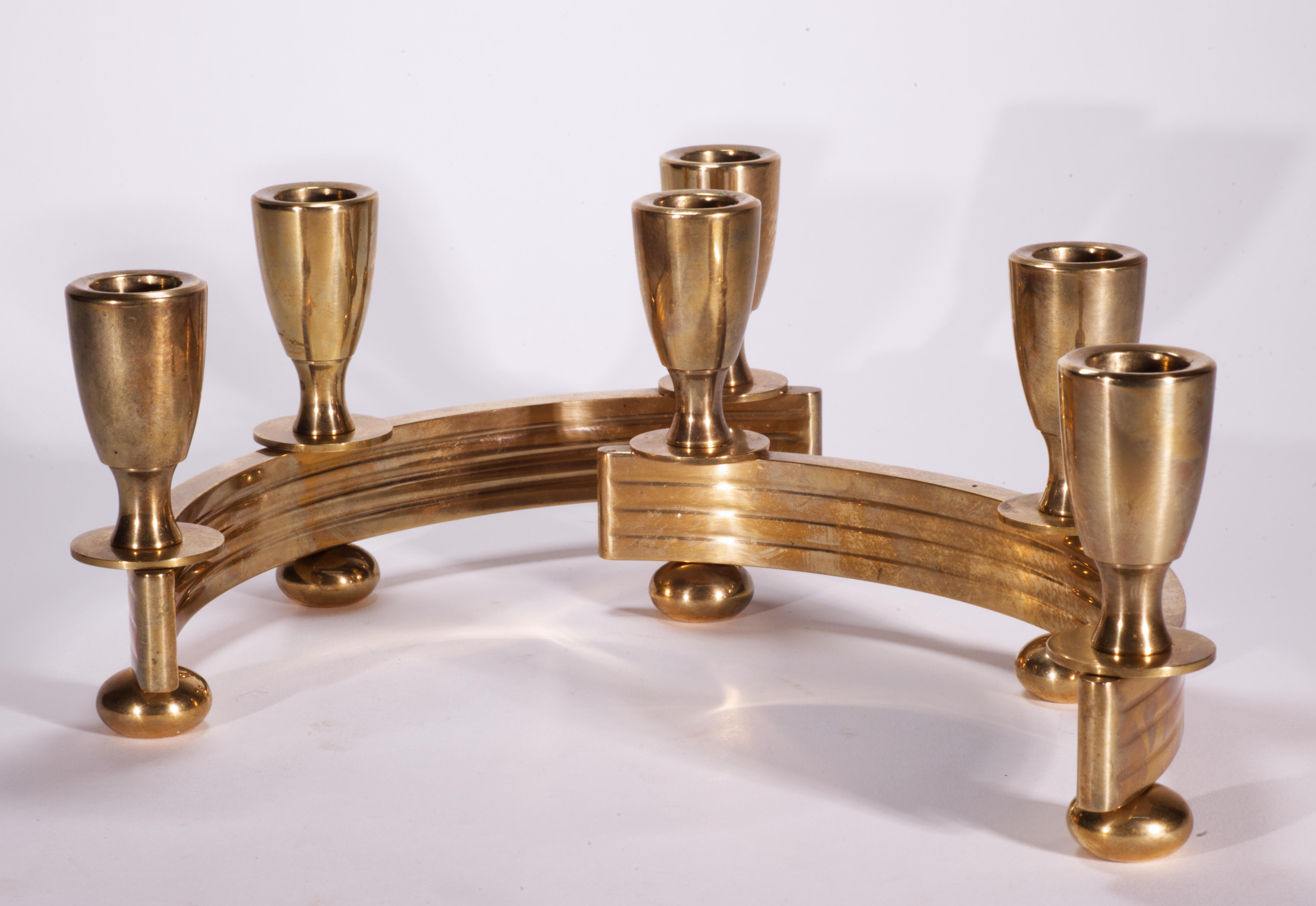 Americano Coppia di portacandele in ottone Art Deco Dirilyte in vendita