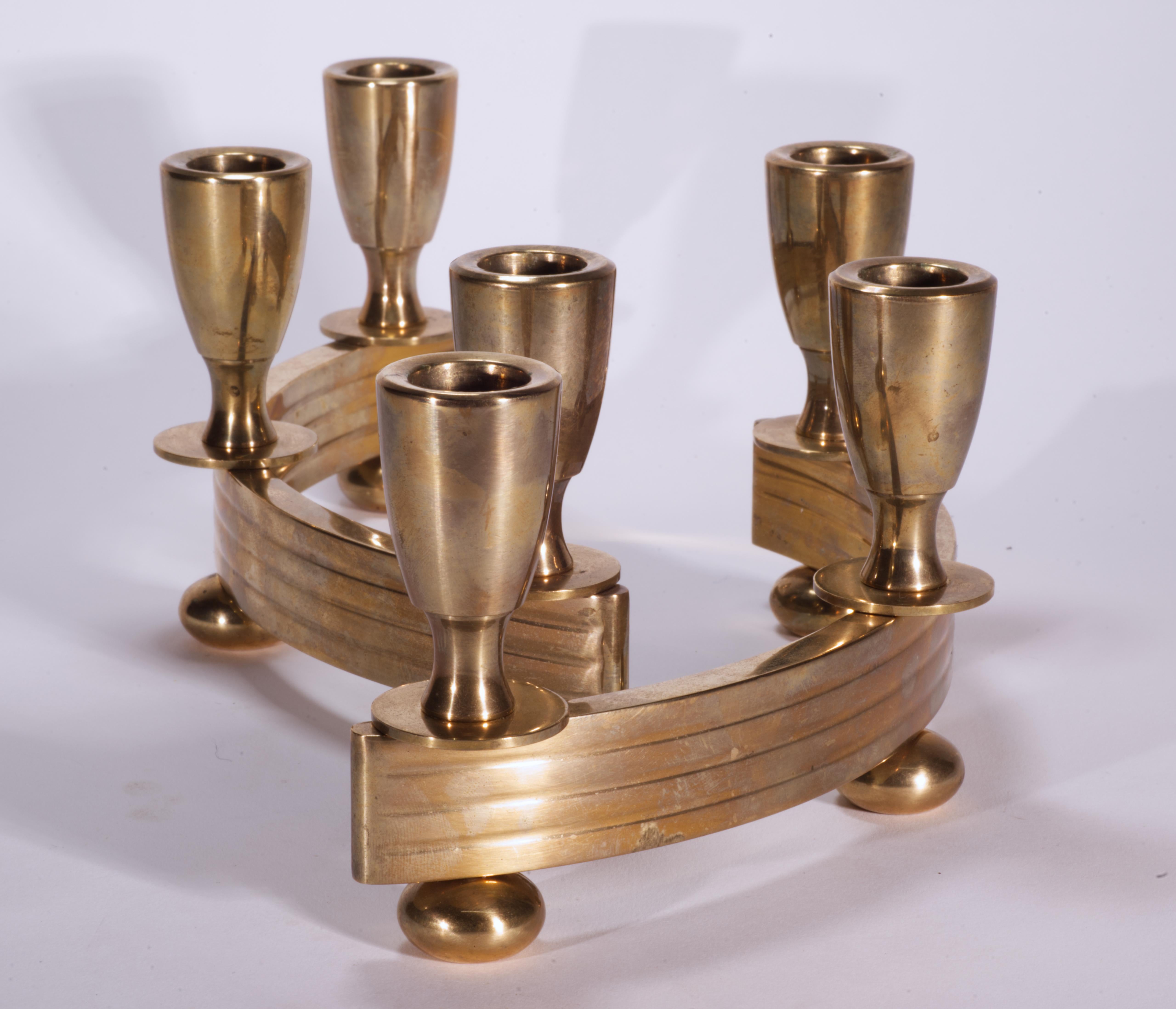Calco Coppia di portacandele in ottone Art Deco Dirilyte in vendita