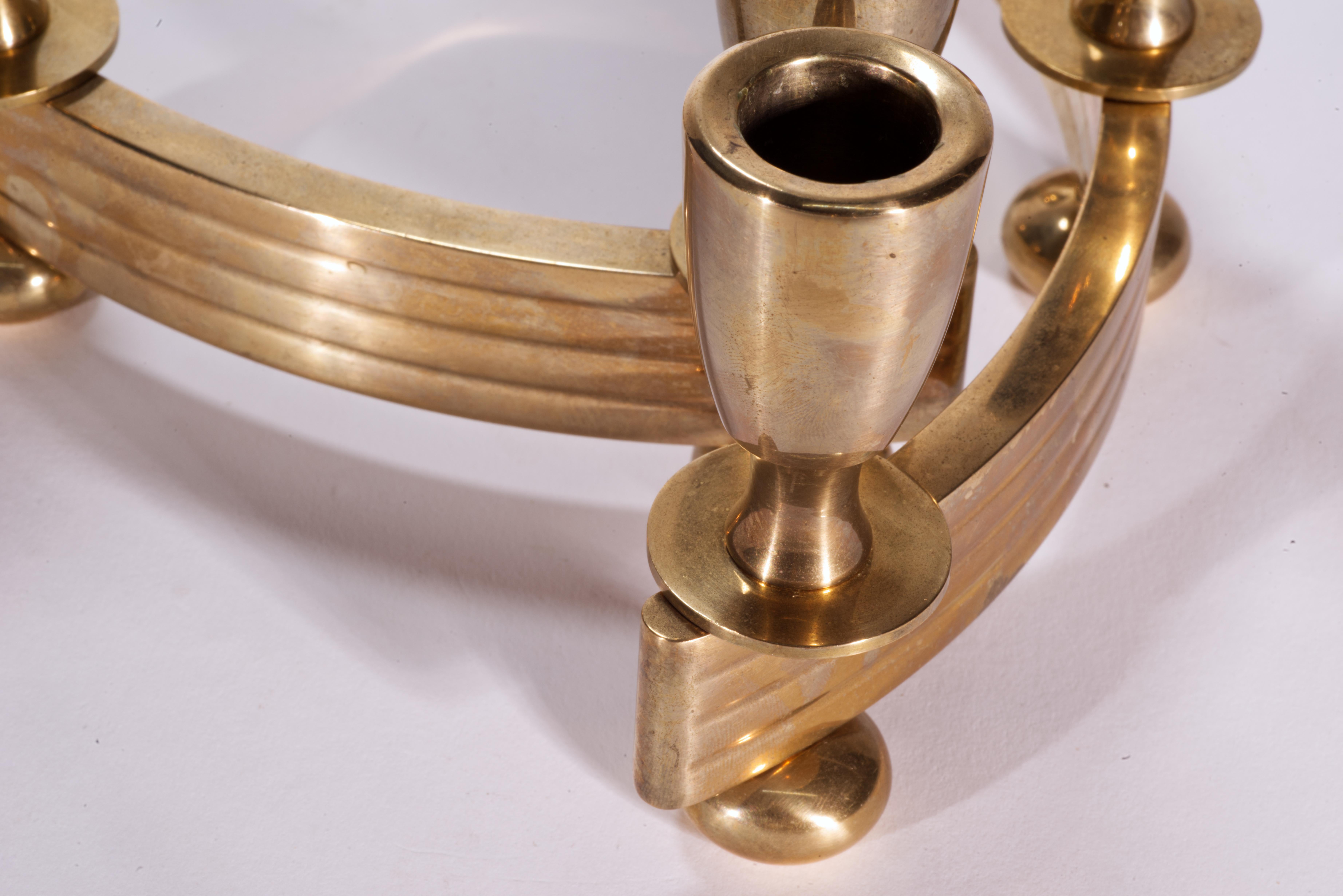 Ottone Coppia di portacandele in ottone Art Deco Dirilyte in vendita