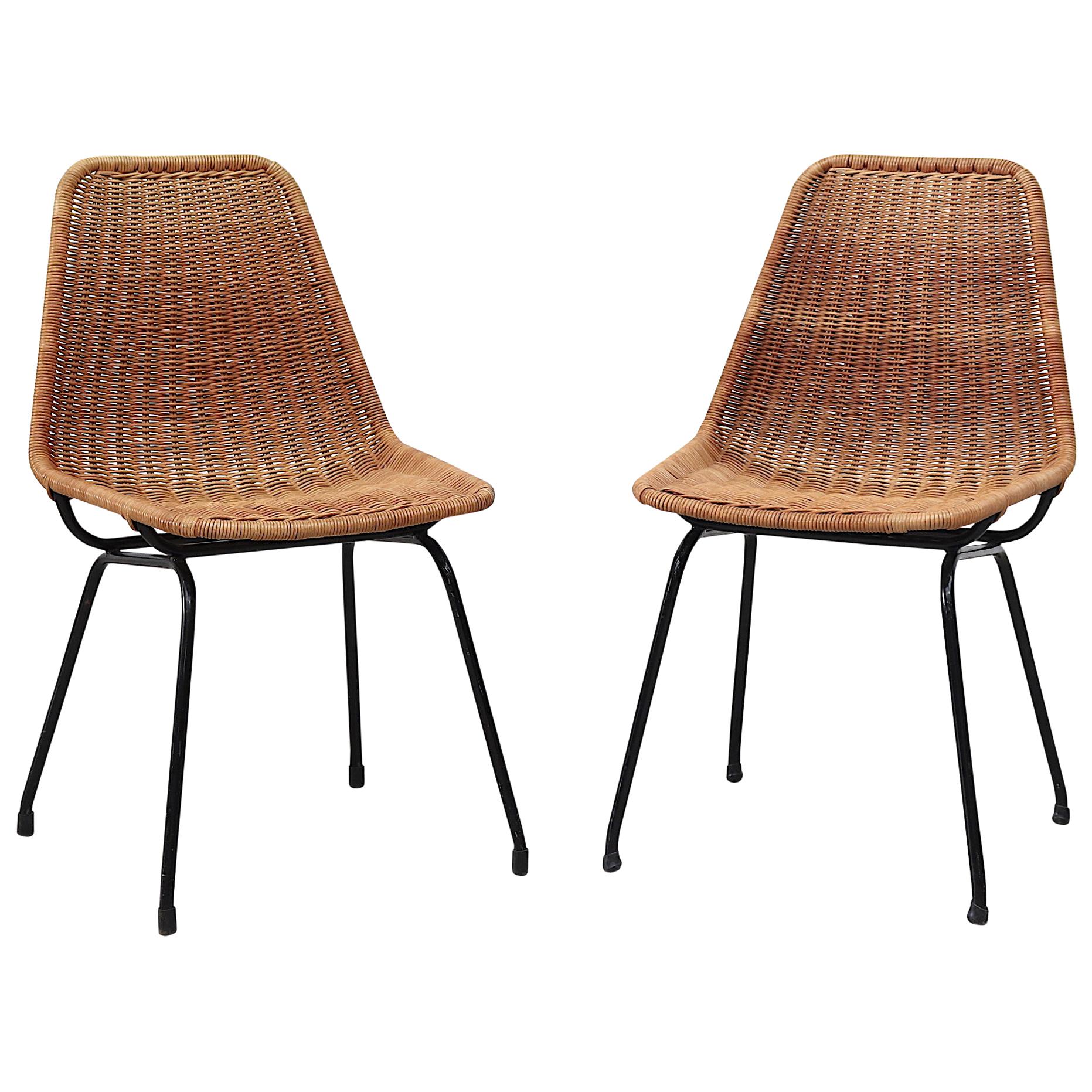 Pair of Dirk van Sliedregt Style Rattan Shell Seat Chair