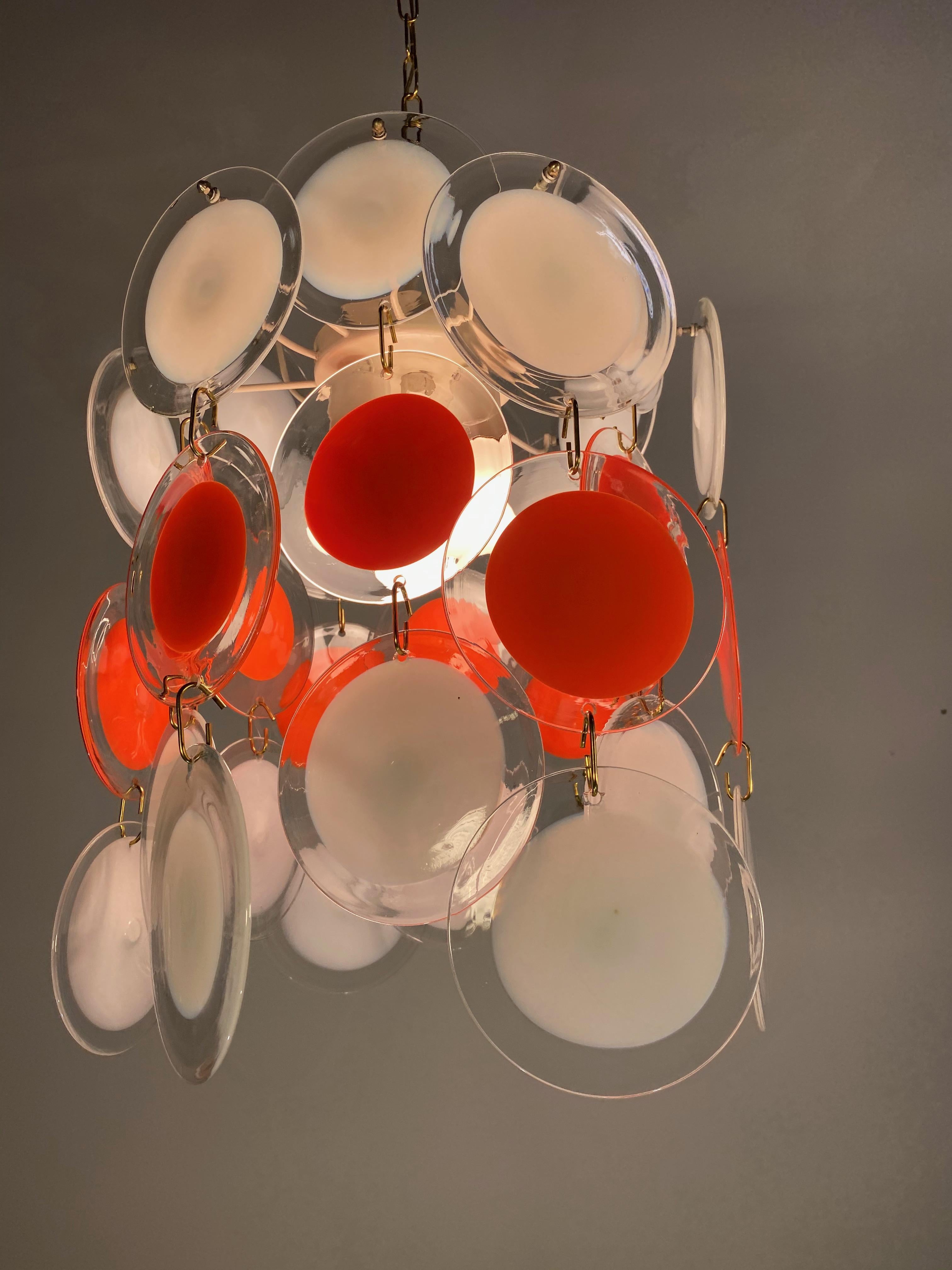 Pair of Disc Chandeliers by Vistosi, Murano, 1970s 6