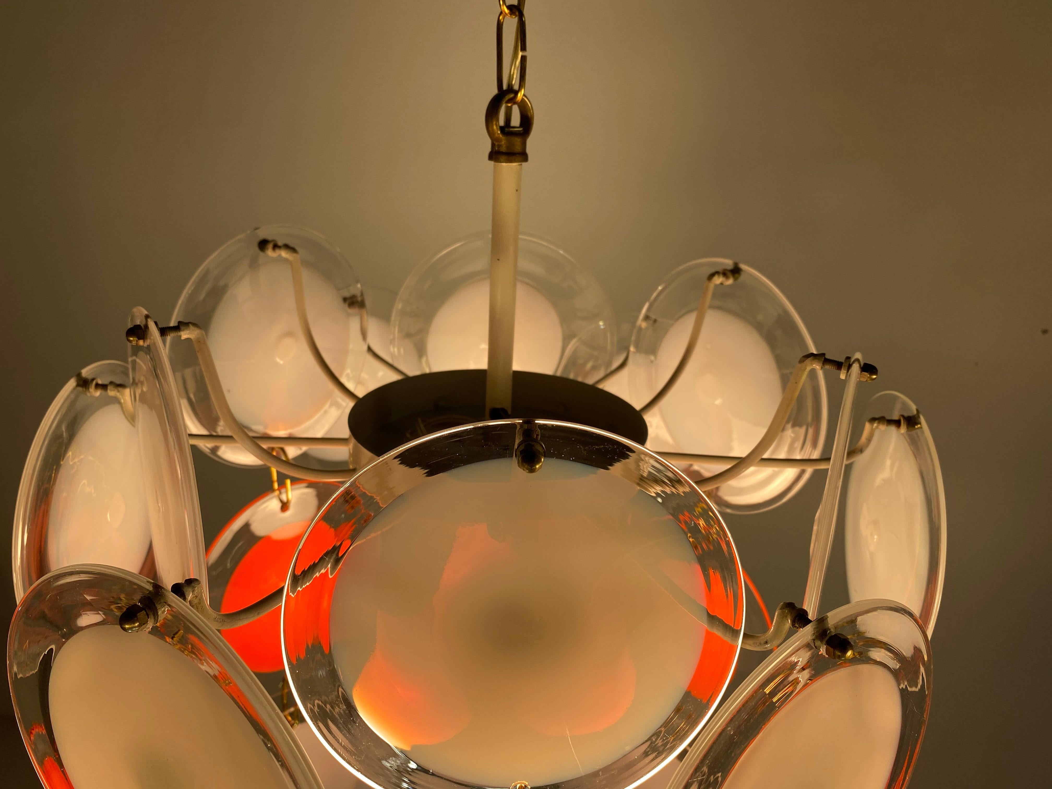 Pair of Disc Chandeliers by Vistosi, Murano, 1970s In Excellent Condition In Budapest, HU