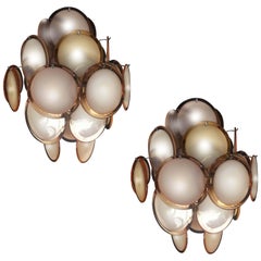 Pair of Disc Chandeliers by Vistosi, Murano, 1970s