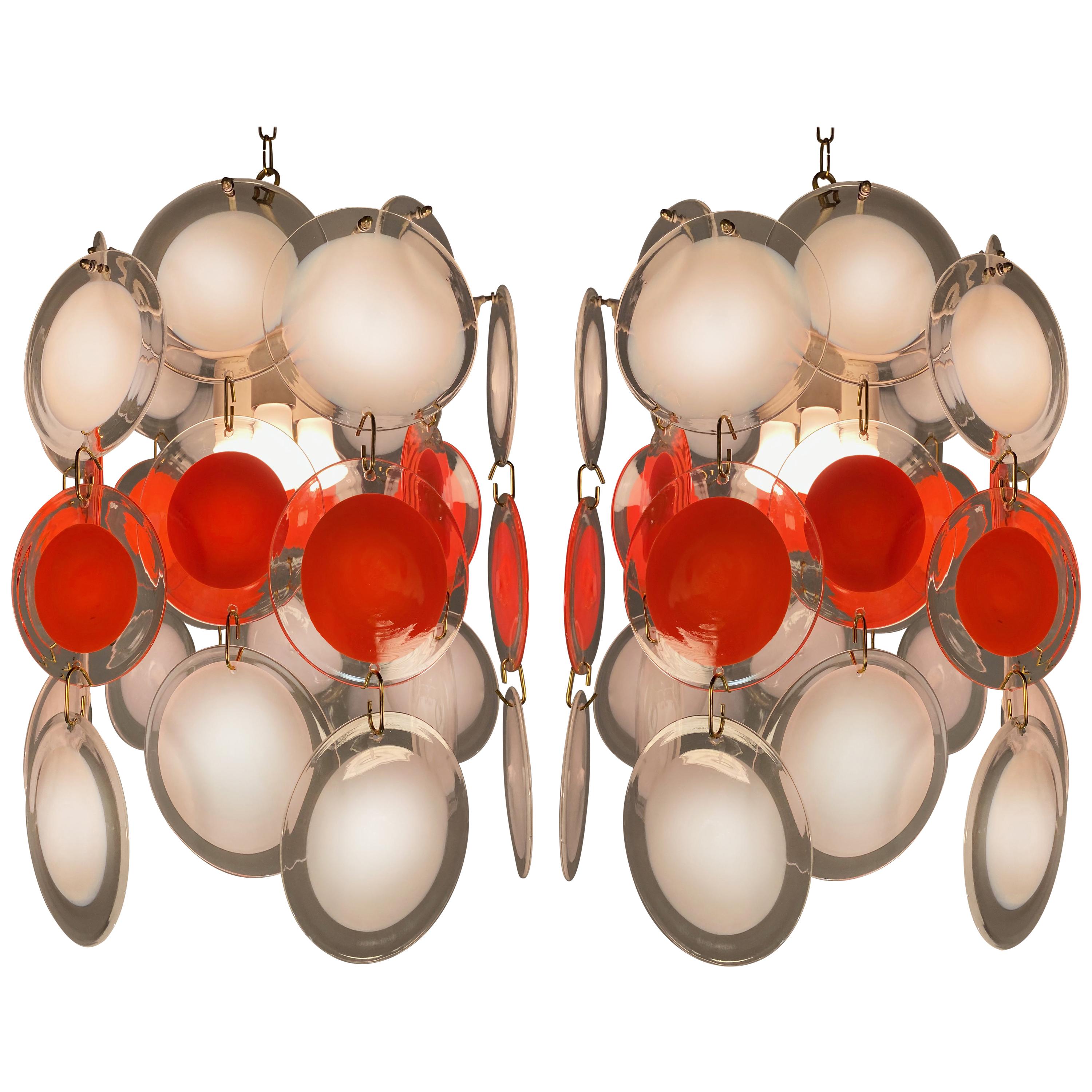 Pair of Disc Chandeliers by Vistosi, Murano, 1970s