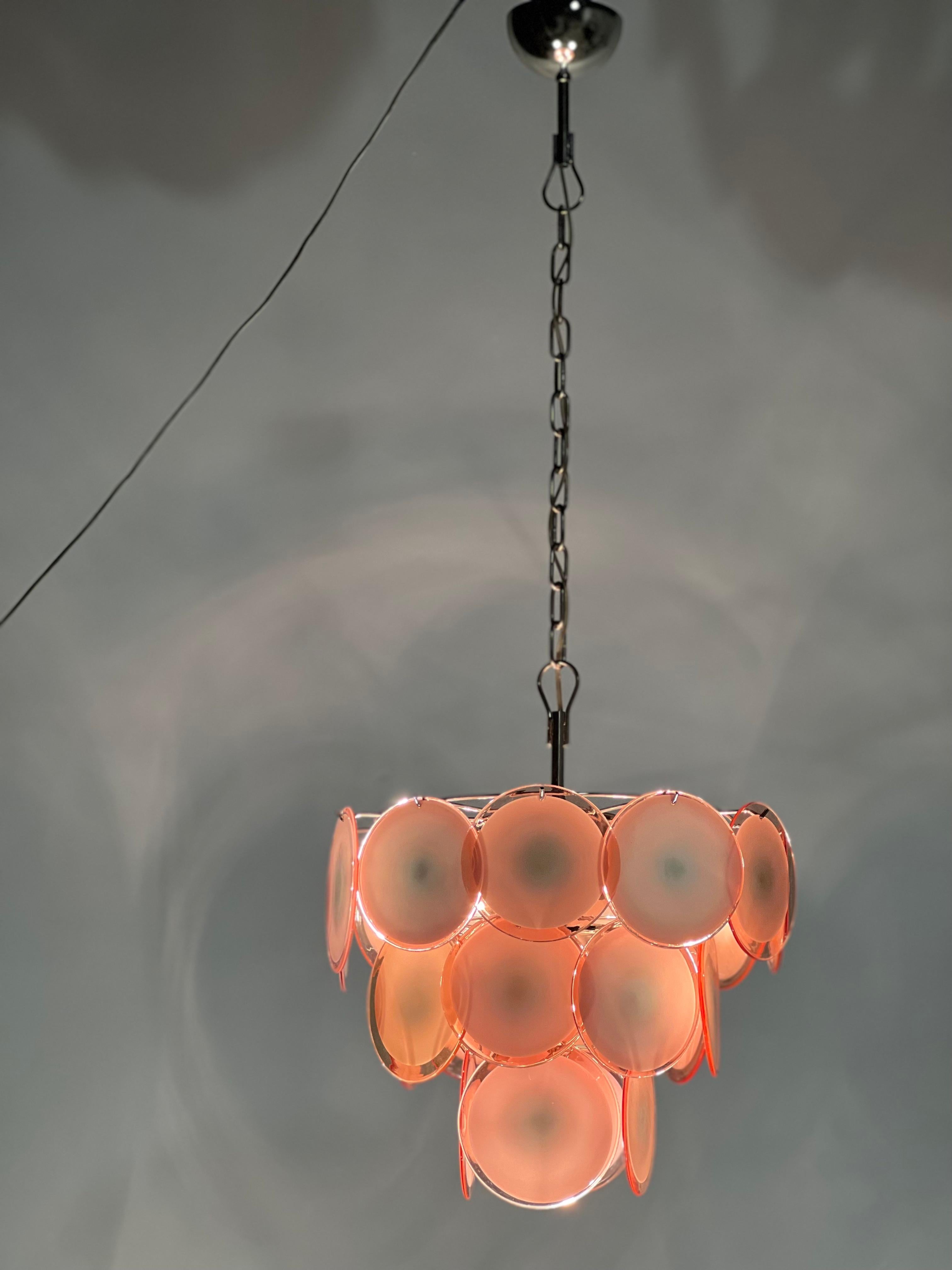 Pair of Disc Murano Glass Chandeliers by Vistosi For Sale 3