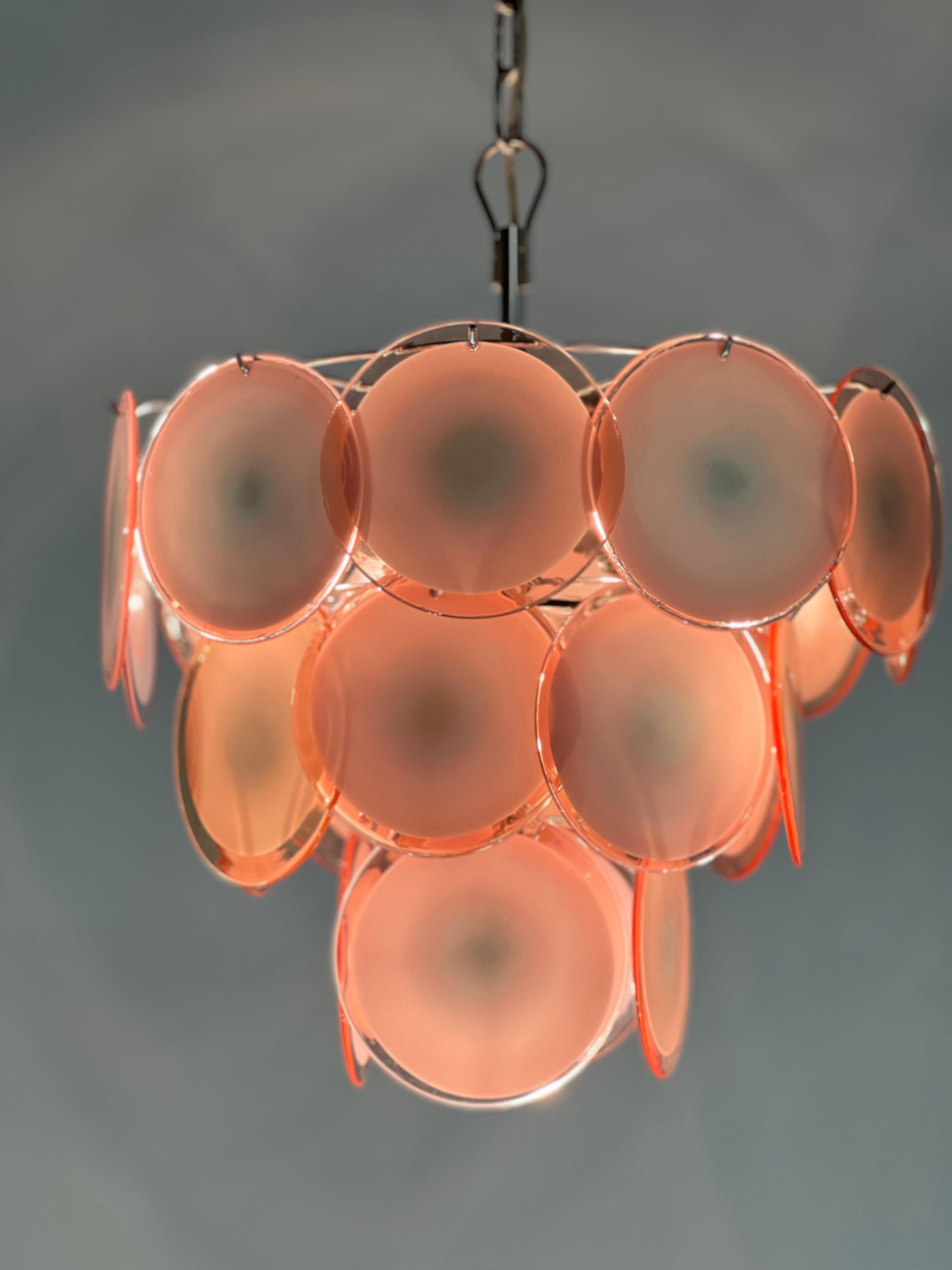 Pair of Disc Murano Glass Chandeliers by Vistosi For Sale 1