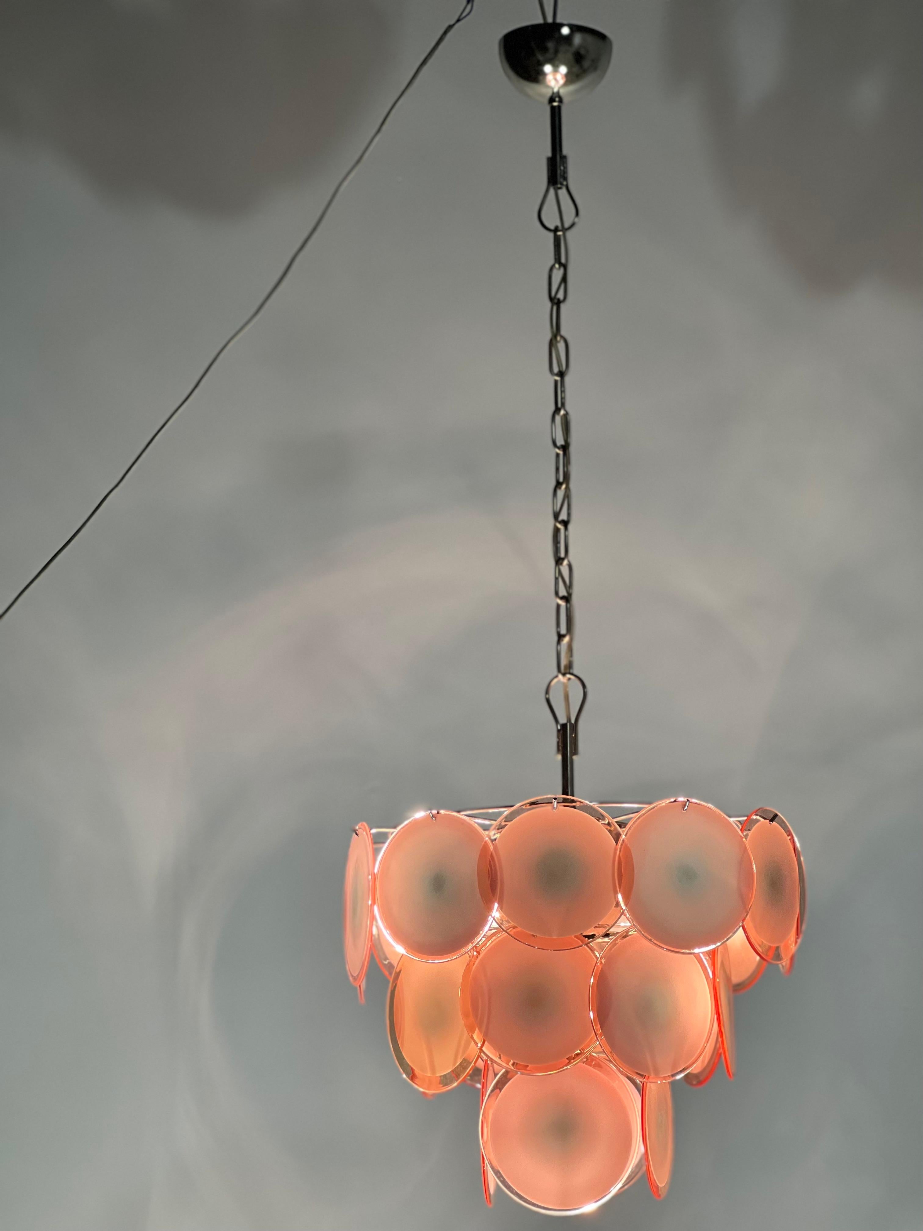 Pair of Disc Murano Glass Chandeliers by Vistosi For Sale 2