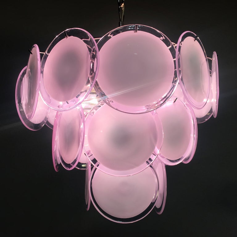 Pair of Disc Murano Glass Chandeliers by Vistosi Style For Sale 4