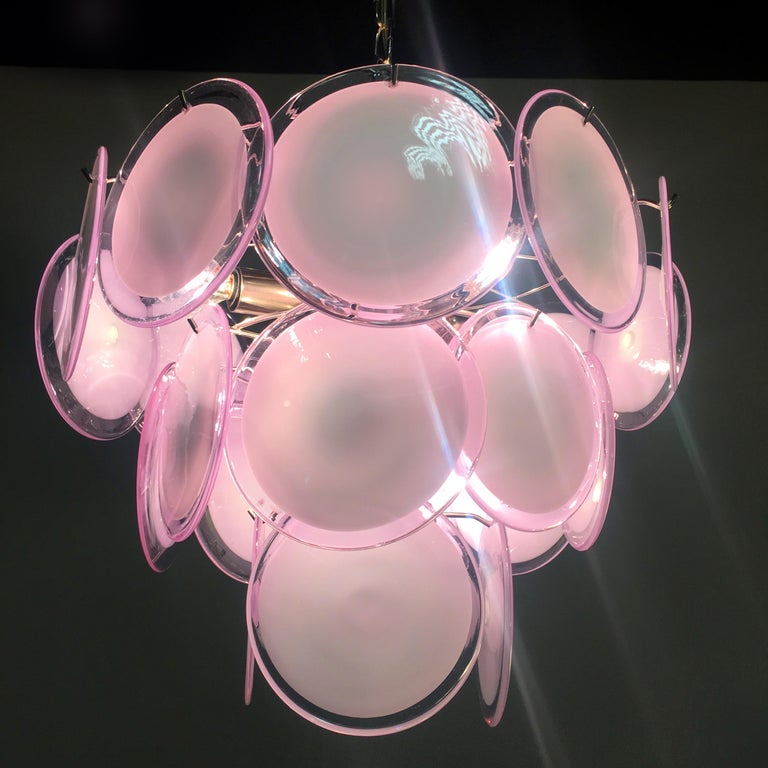 Pair of Disc Murano Glass Chandeliers by Vistosi Style For Sale 5
