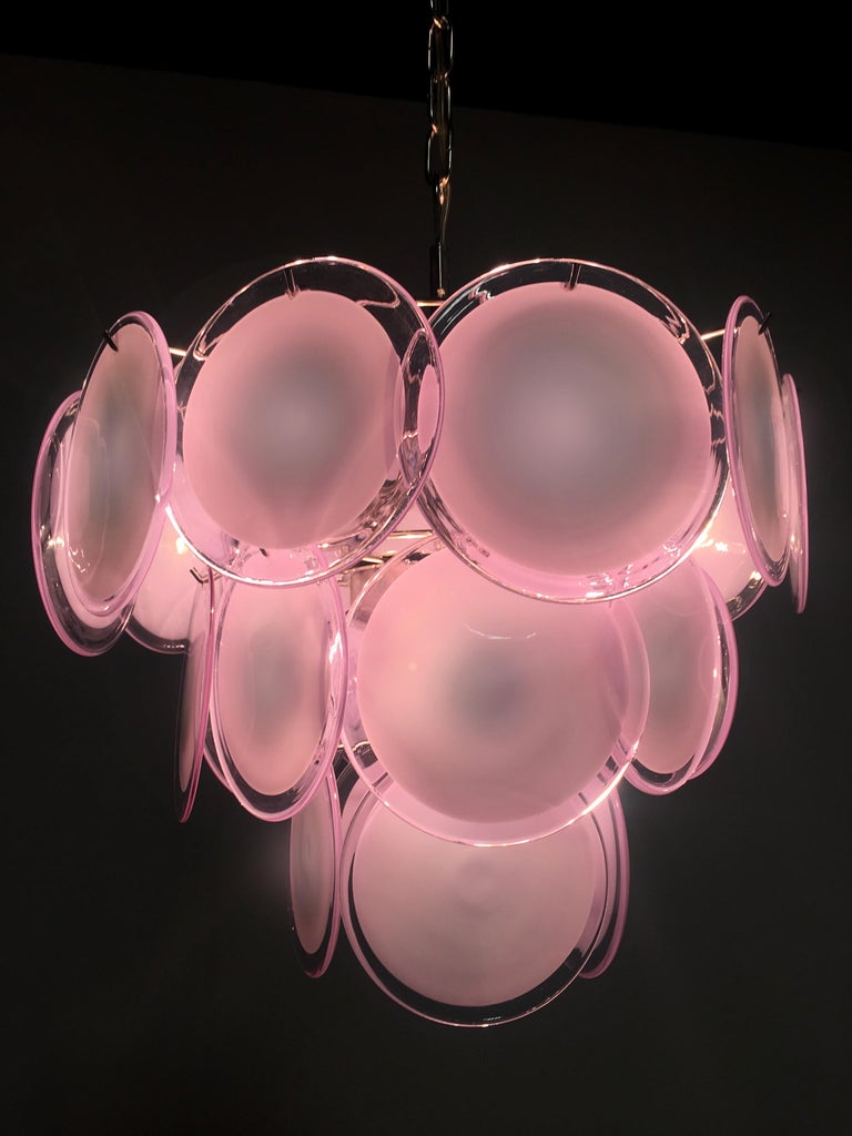 Pair of Disc Murano Glass Chandeliers by Vistosi Style For Sale 7