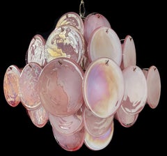 Pair of Disc Pink Murano Glass Chandeliers by Vistosi Style