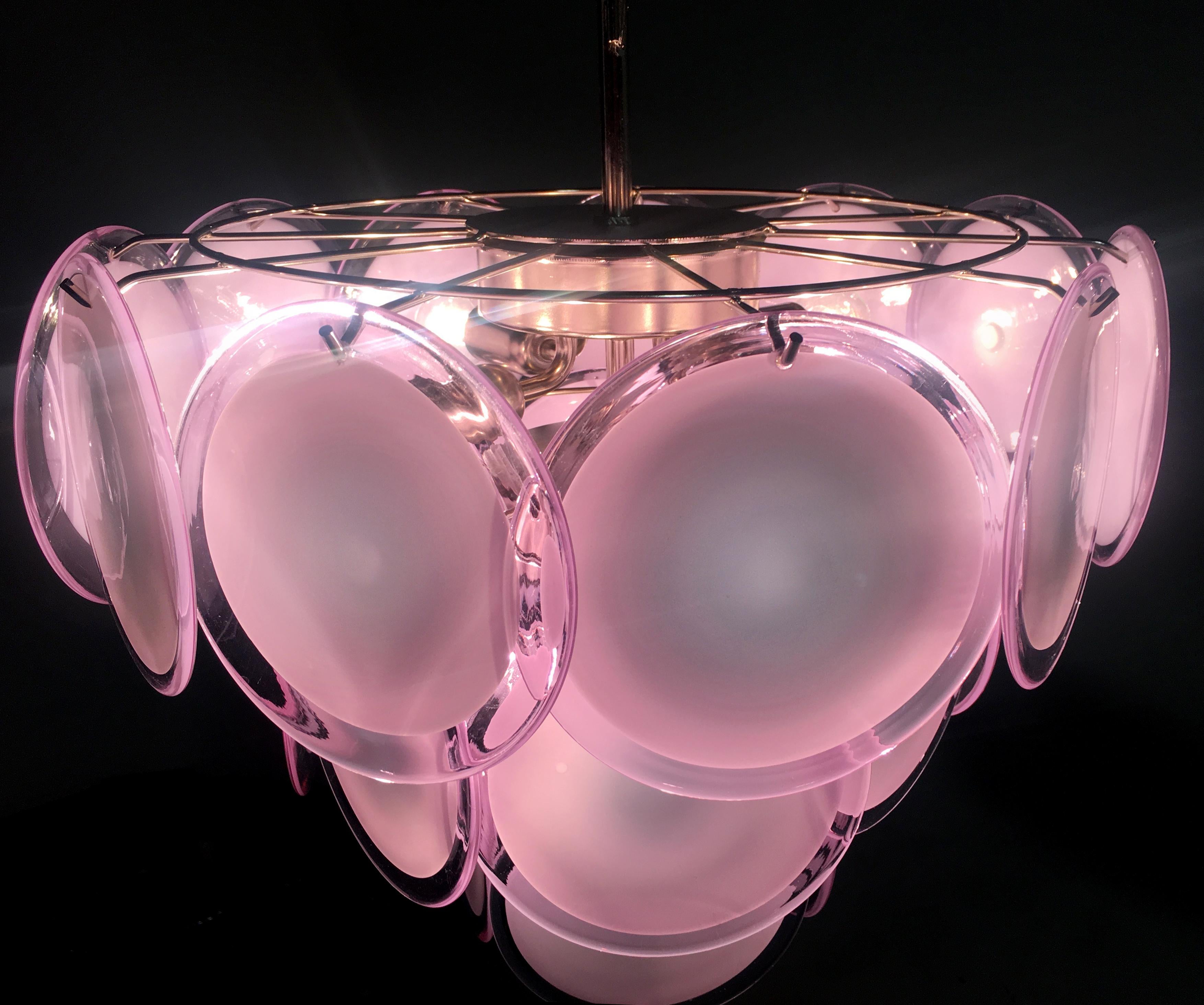 20th Century Pair of Disc Murano Glass Chandeliers by Vistosi Style