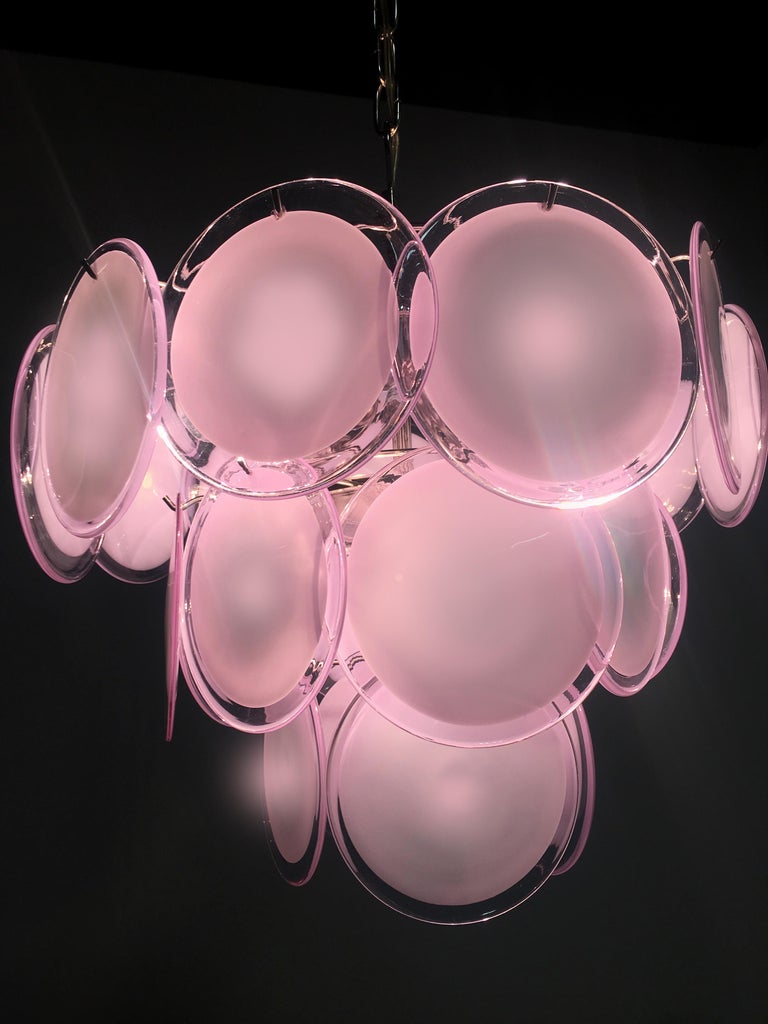 Metal Pair of Disc Murano Glass Chandeliers by Vistosi Style For Sale