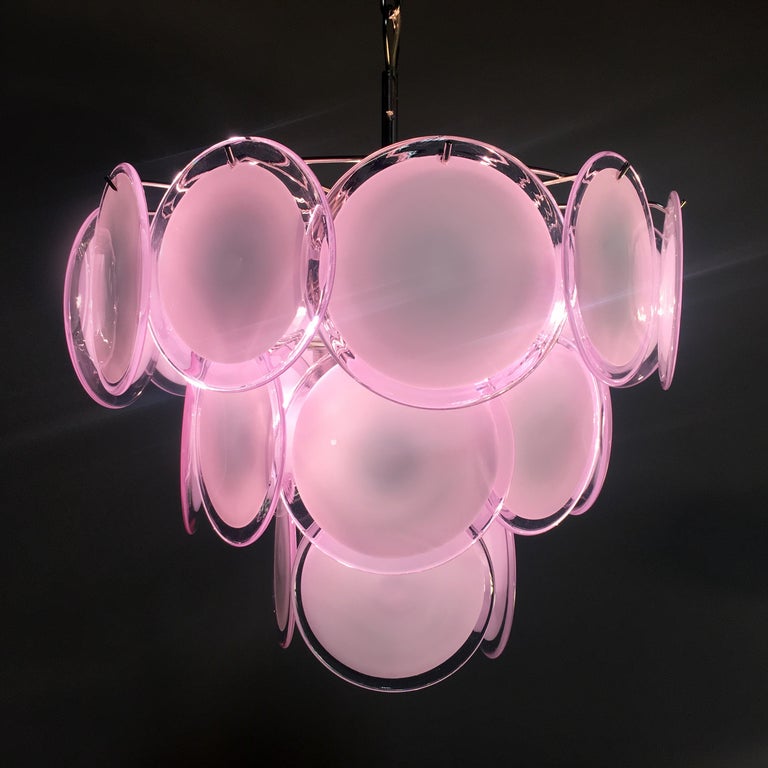 Pair of Disc Murano Glass Chandeliers by Vistosi Style For Sale 3