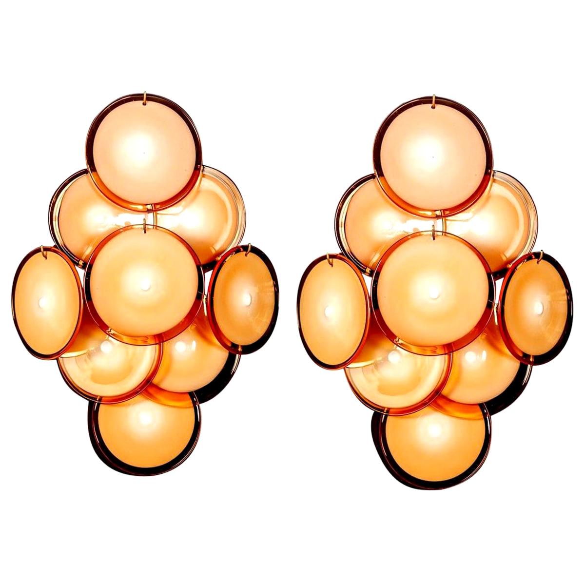 Pair of Disc Murano Glass Sconces or Wall Light, 1970s
