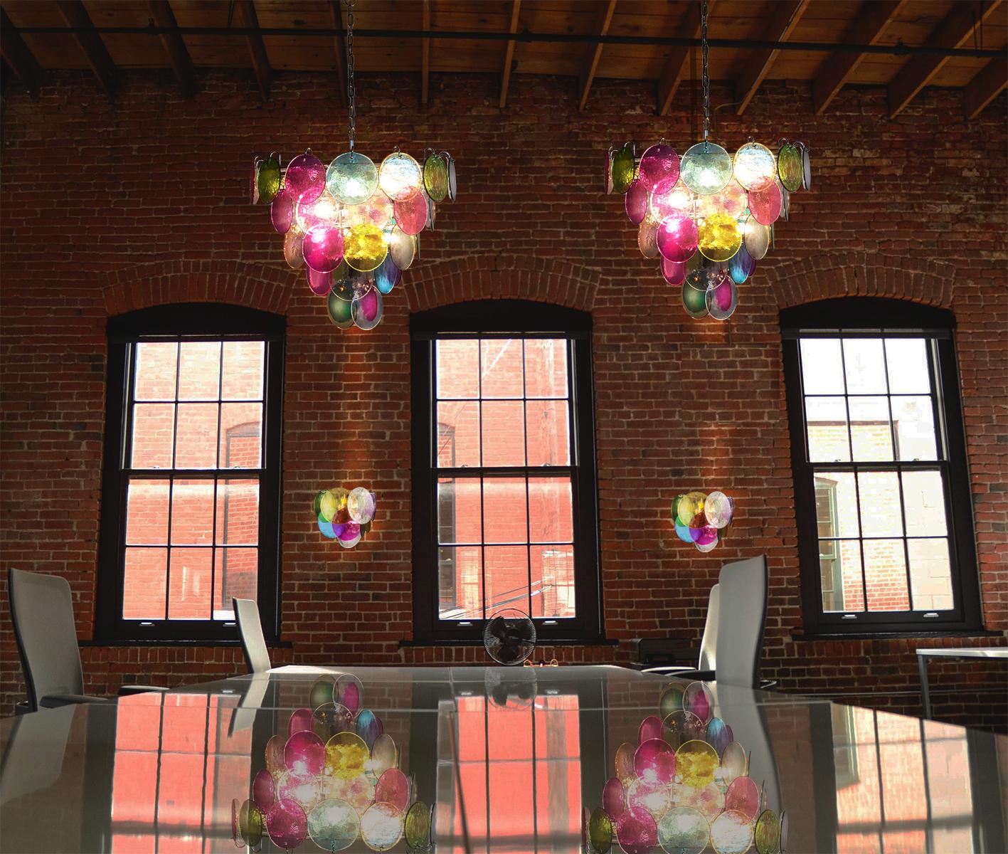 Late 20th Century Set of Four Disc Sconces Multi-Color, Murano, 1970s For Sale