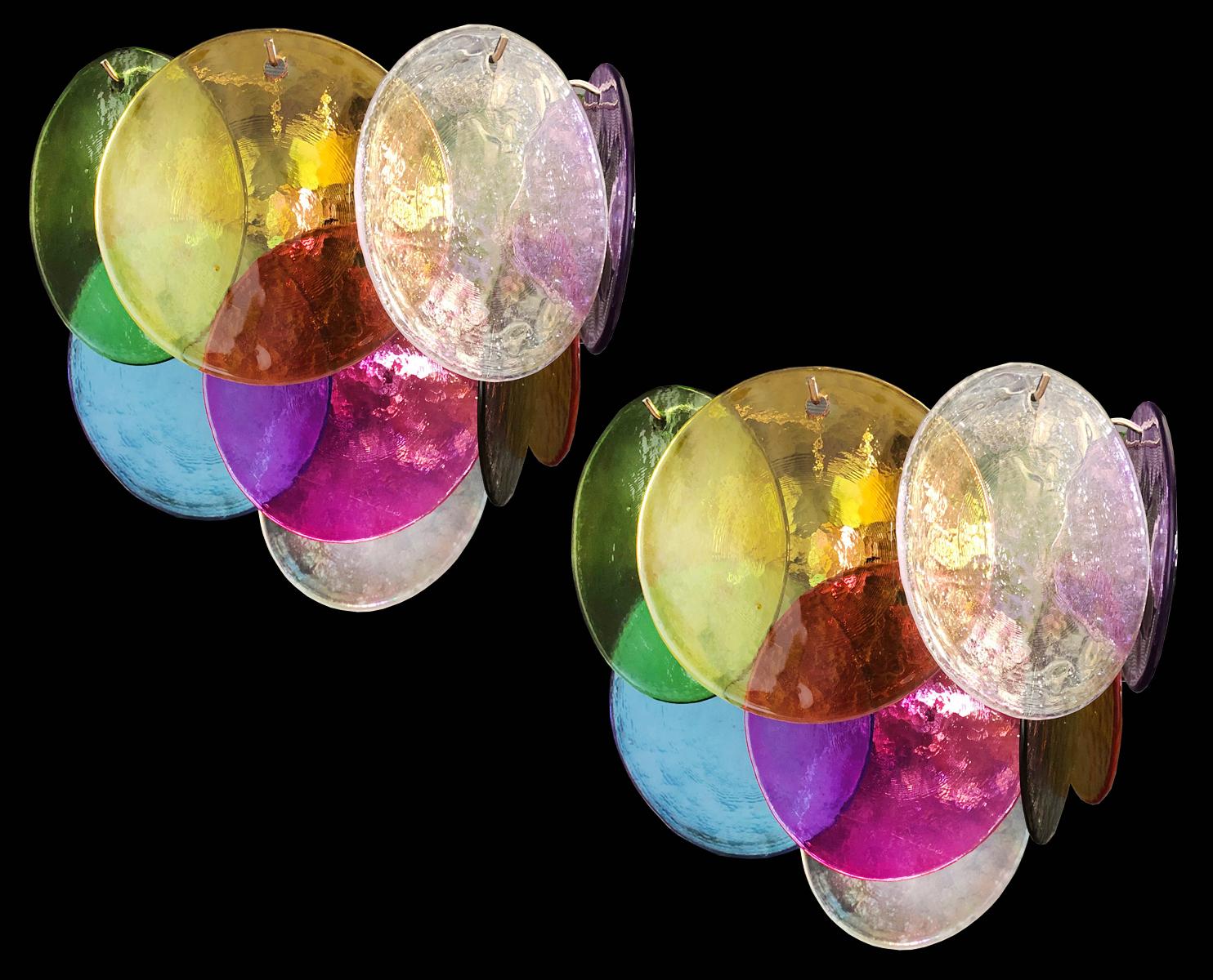 Pair of Disc Sconces Multi-Color, Murano, 1970s For Sale 1
