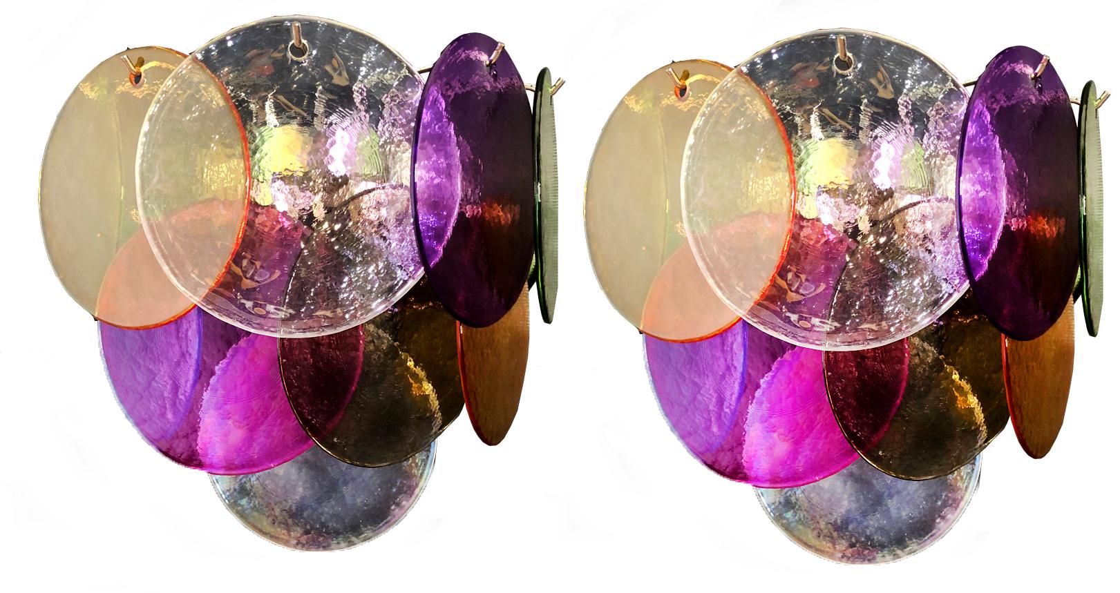 Pair of Disc Sconces Multi-Color, Murano, 1970s For Sale 2