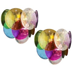 Vintage Pair of Disc Sconces Multi-Color, Murano, 1970s