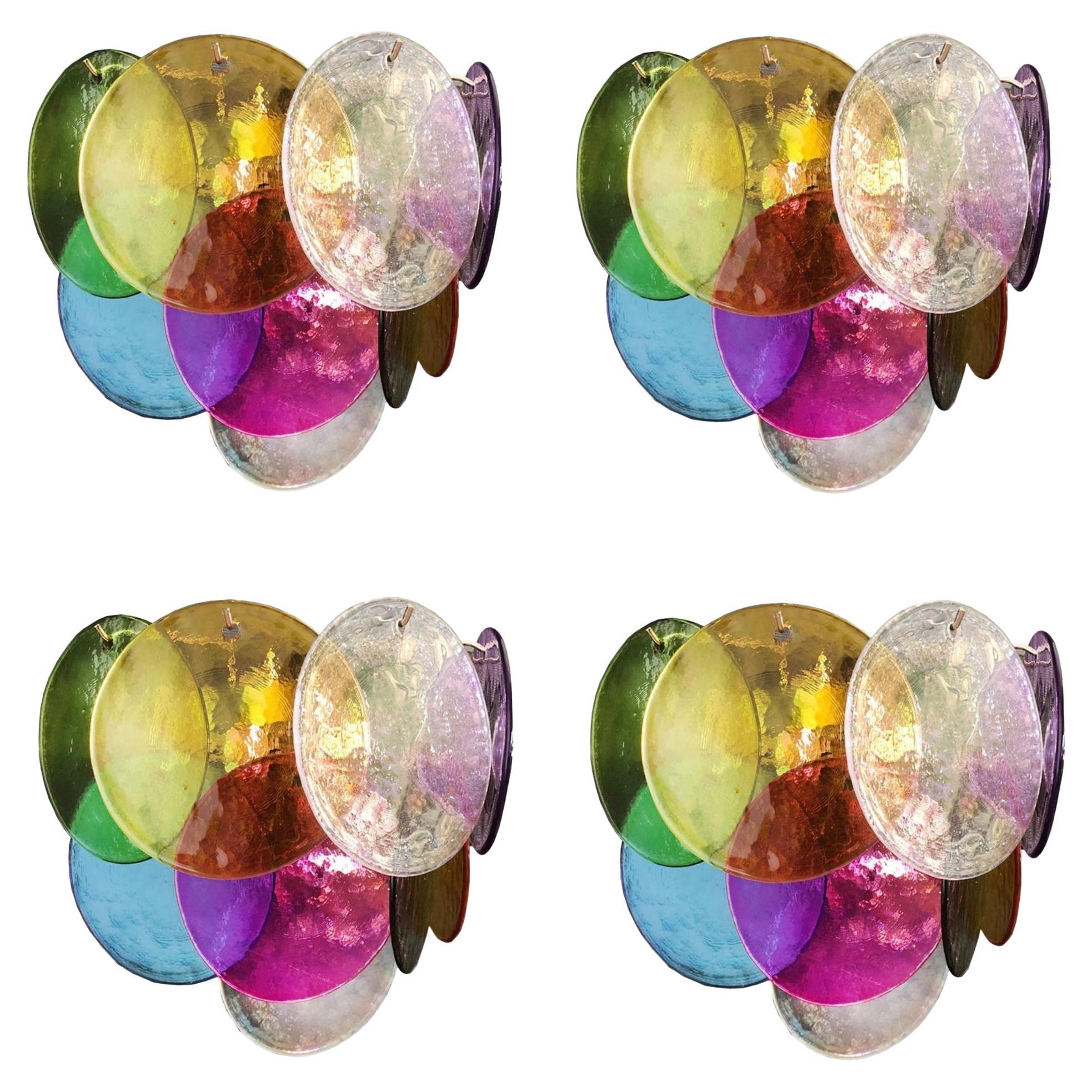 Set of Four Disc Sconces Multi-Color, Murano, 1970s