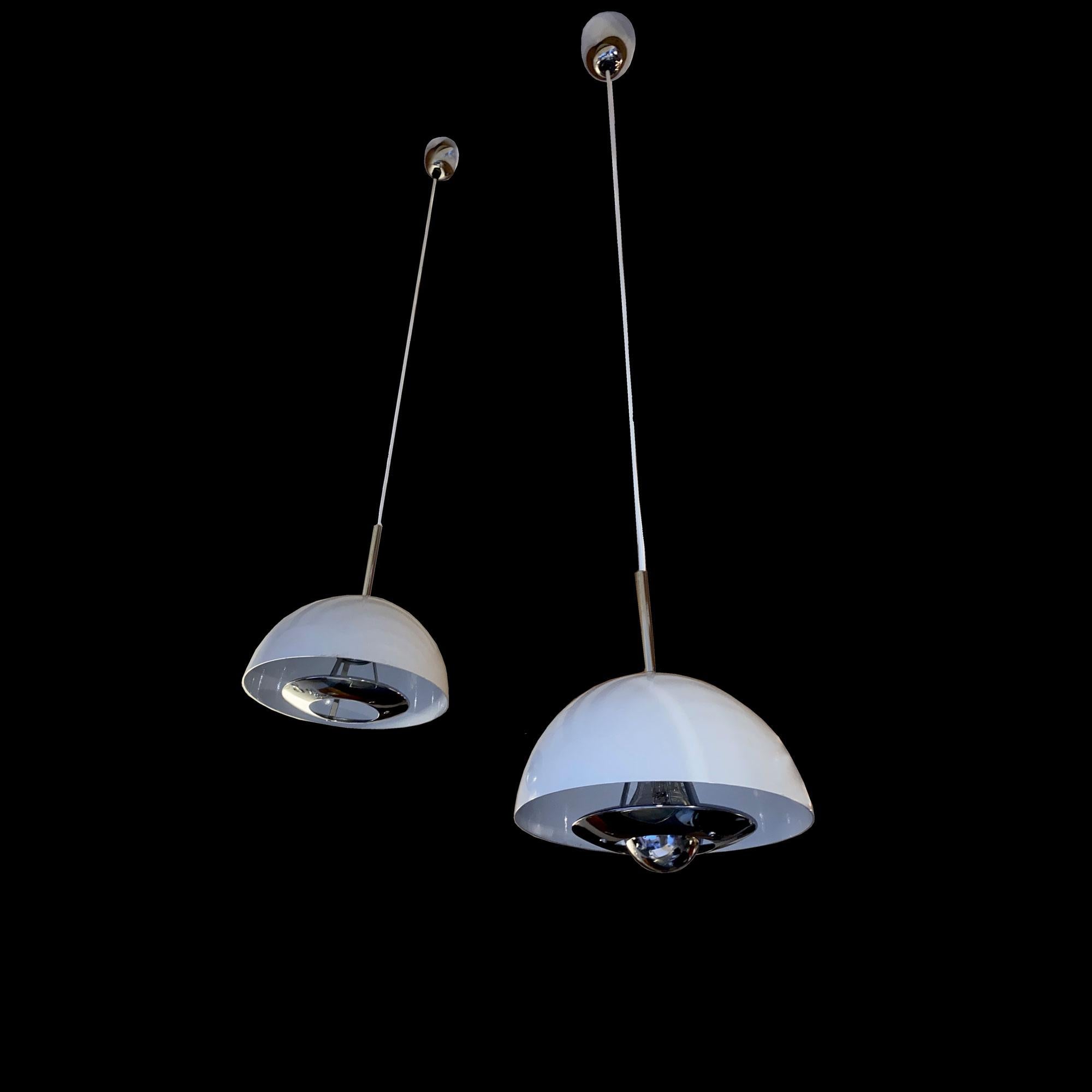 Pair of lamps in lacquered metal and chrome diffuser from the 70s Very close to the creations of Ingo Maurer