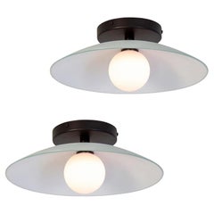 Ein Paar Schalen-Einbaubeleuchtung, von Research. Beleuchtung, schwarz, 3in-Glas, auf Bestellung gefertigt