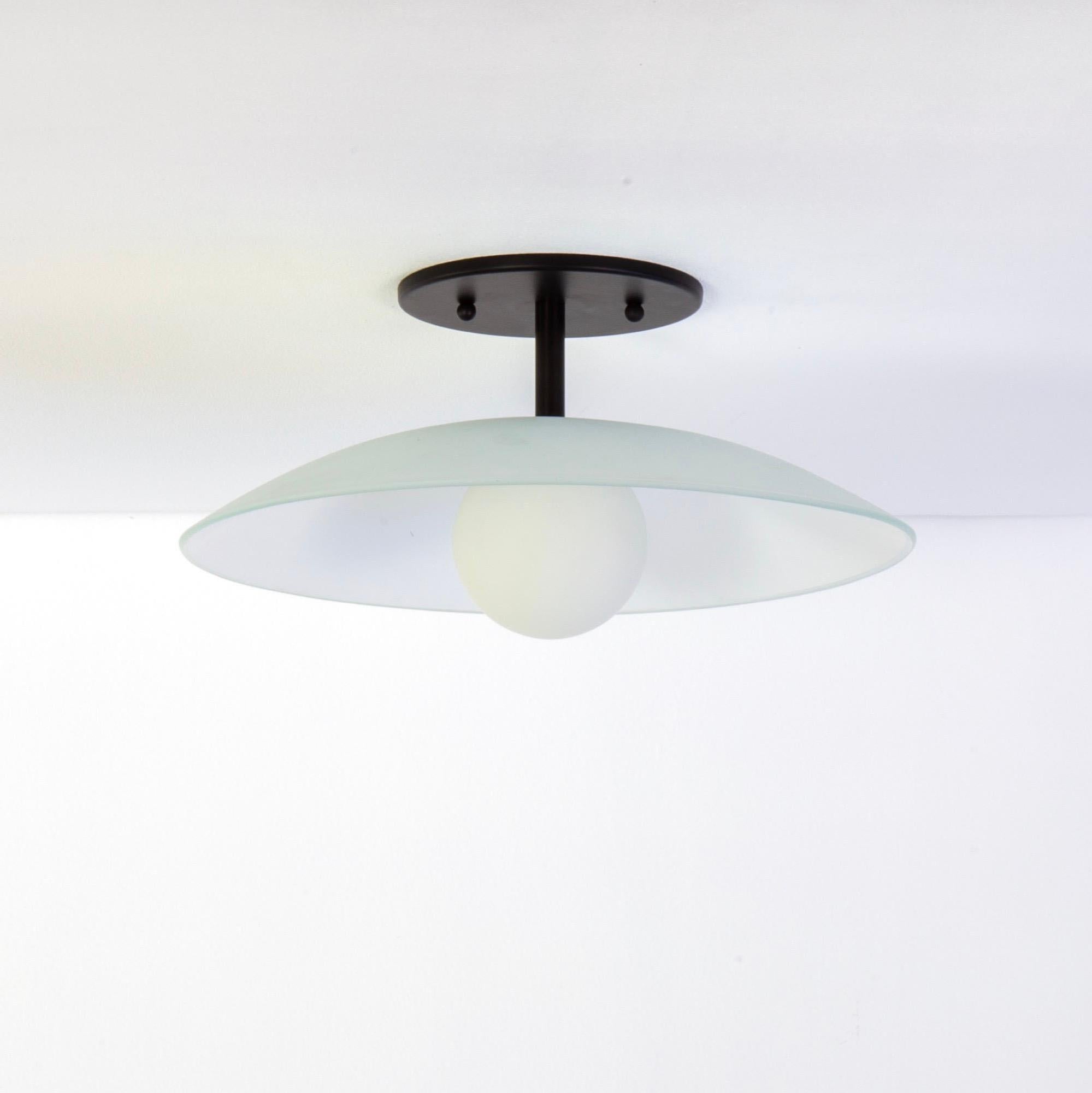 Contemporary Pair of Dish Flush Mounts, by Research.Lighting, Glass Dome Shade, Made to order For Sale