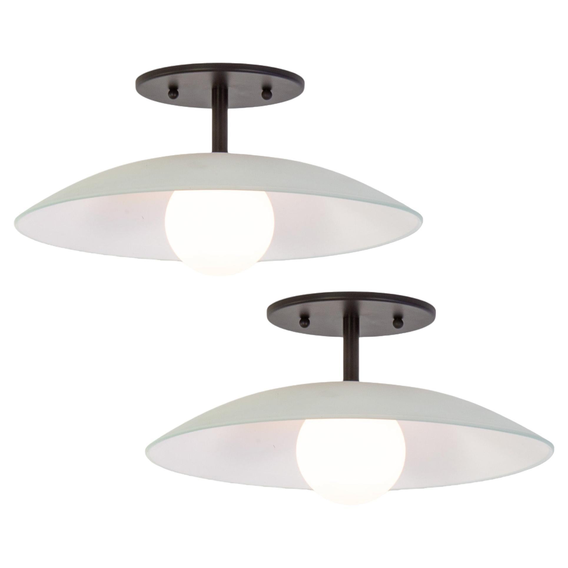 Pair of Dish Flush Mounts, by Research.Lighting, Glass Dome Shade, Made to order For Sale
