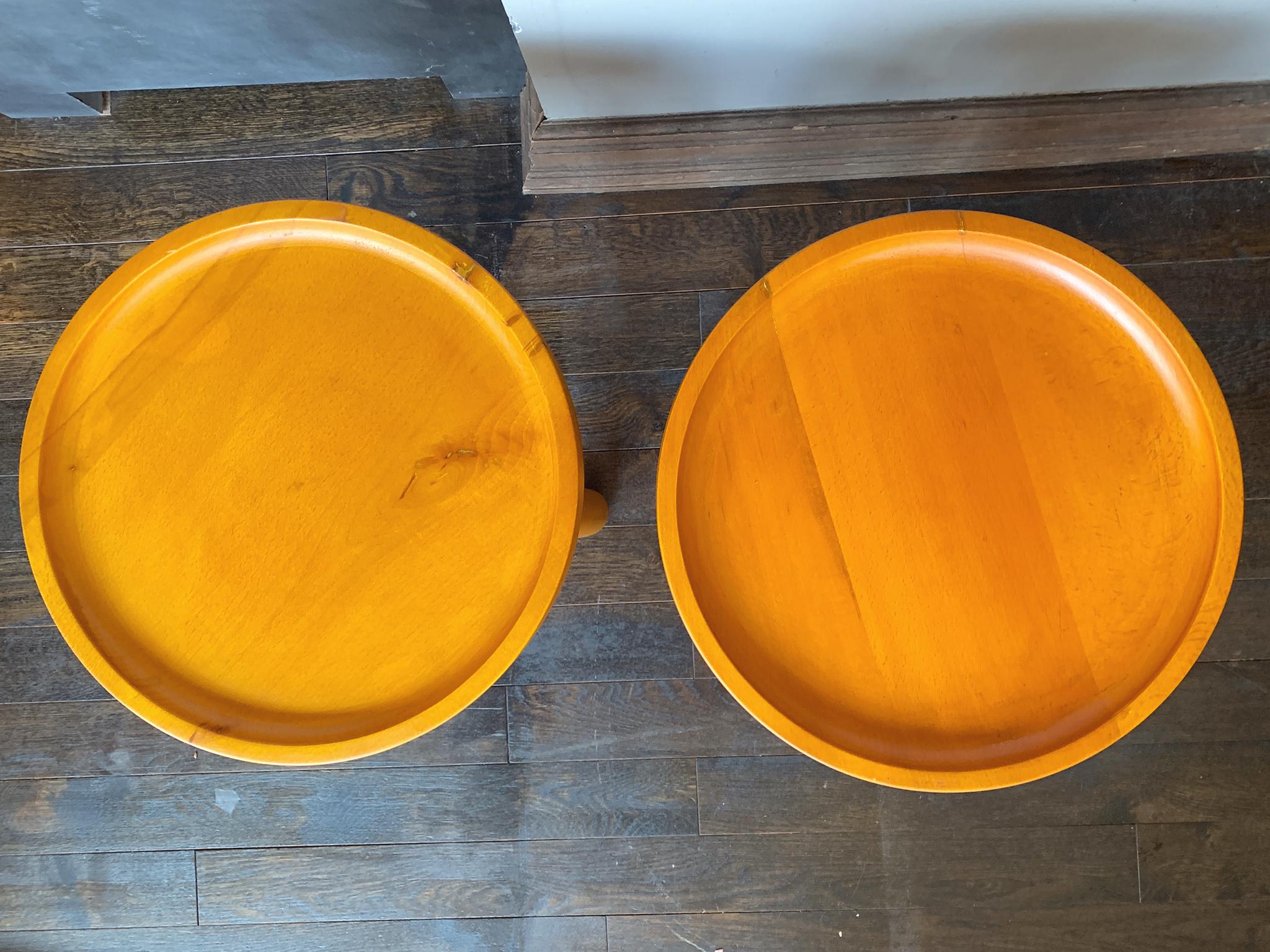 Wood Pair of Dish-Top Stool Side Tables in the Style of Sergio Rodrigues