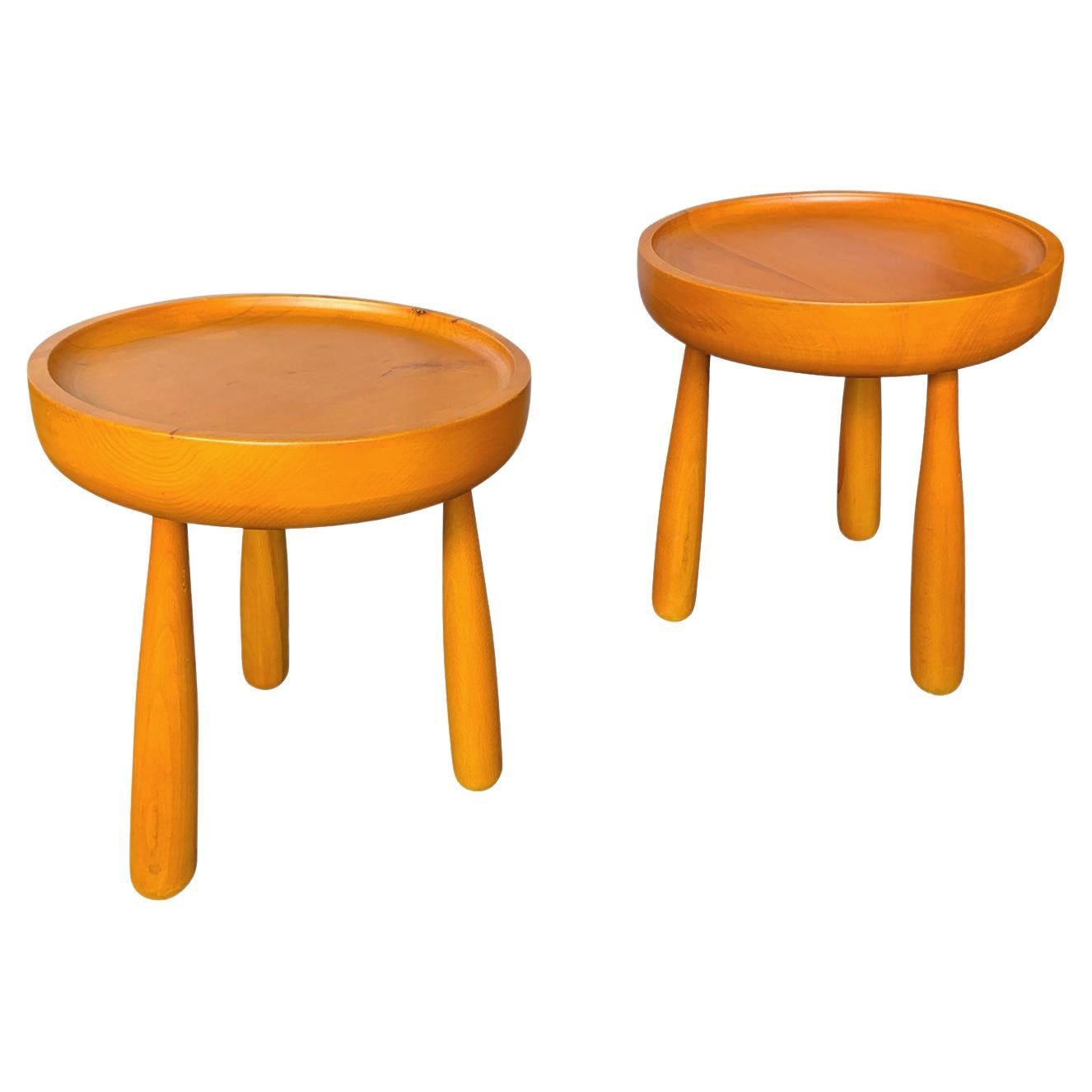 Pair of Dish-Top Stool Side Tables in the Style of Sergio Rodrigues