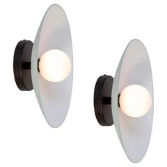 Pair of Dish Wall Sconces, by Research.Lighting, Black, 3in Glass, Made to Order