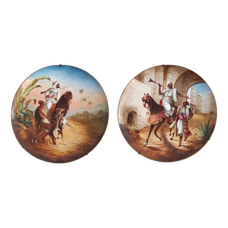Pair of Dishes with Orientalist Scenes by Montreau and company For Sale