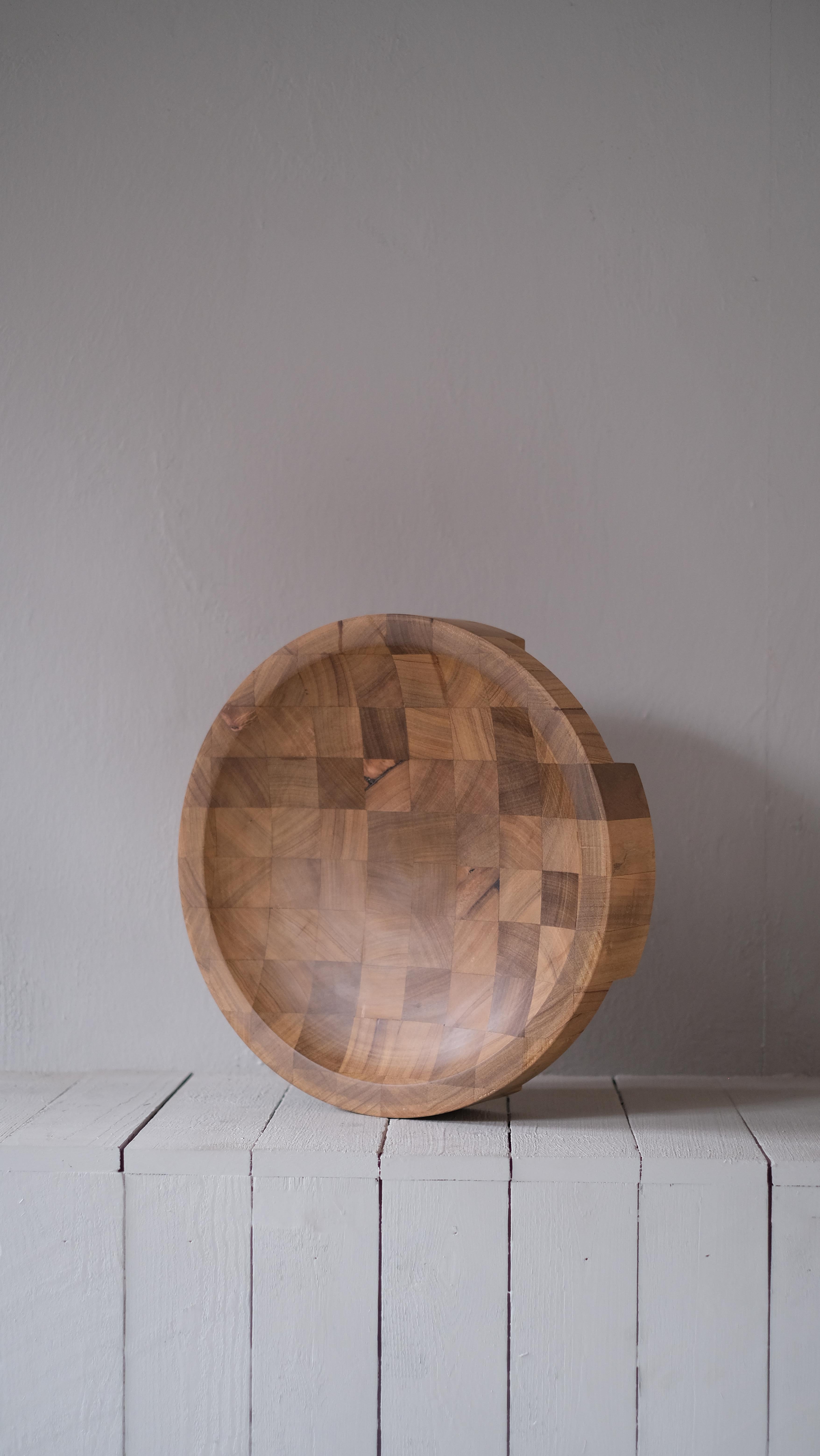 Wood Pair of Disk Trays, African Walnut, Signed by Arno Declercq