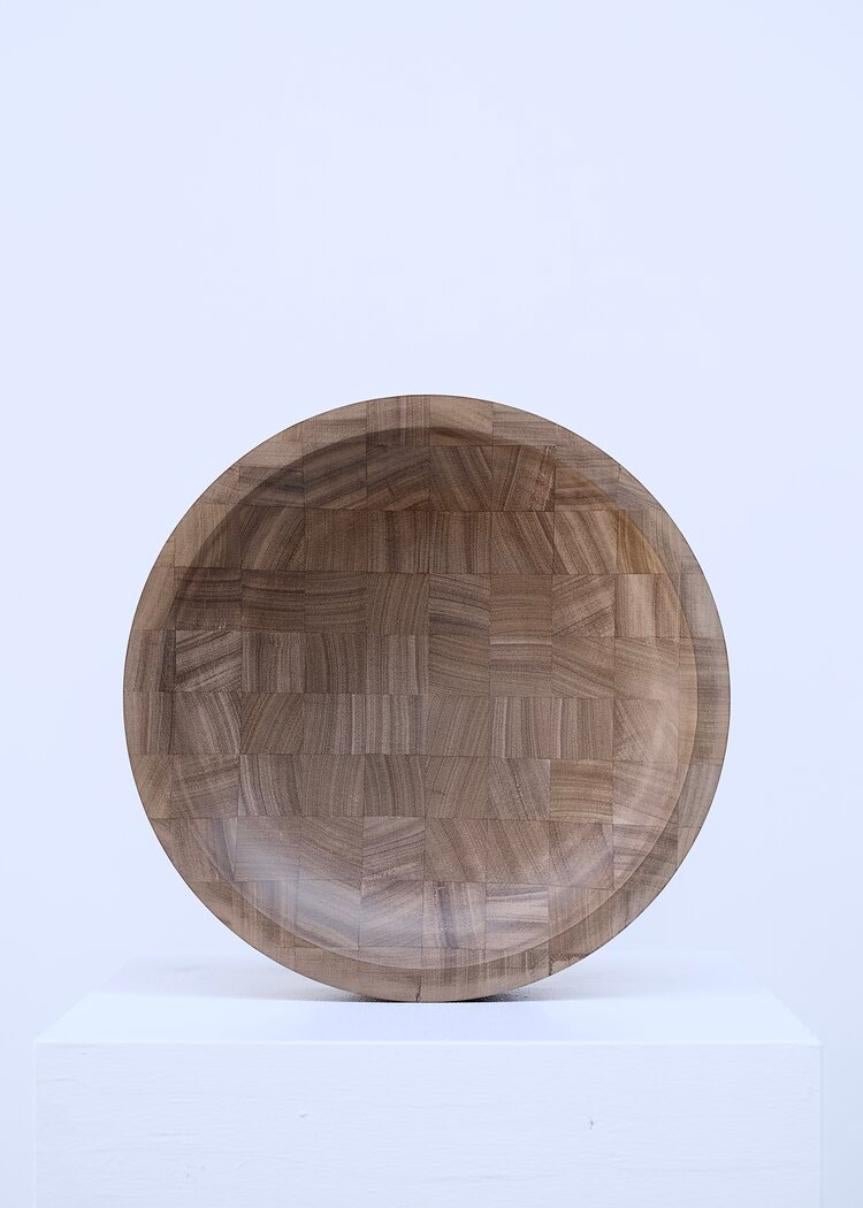 Wood Pair of Disk Trays, African Walnut, Signed by Arno Declercq
