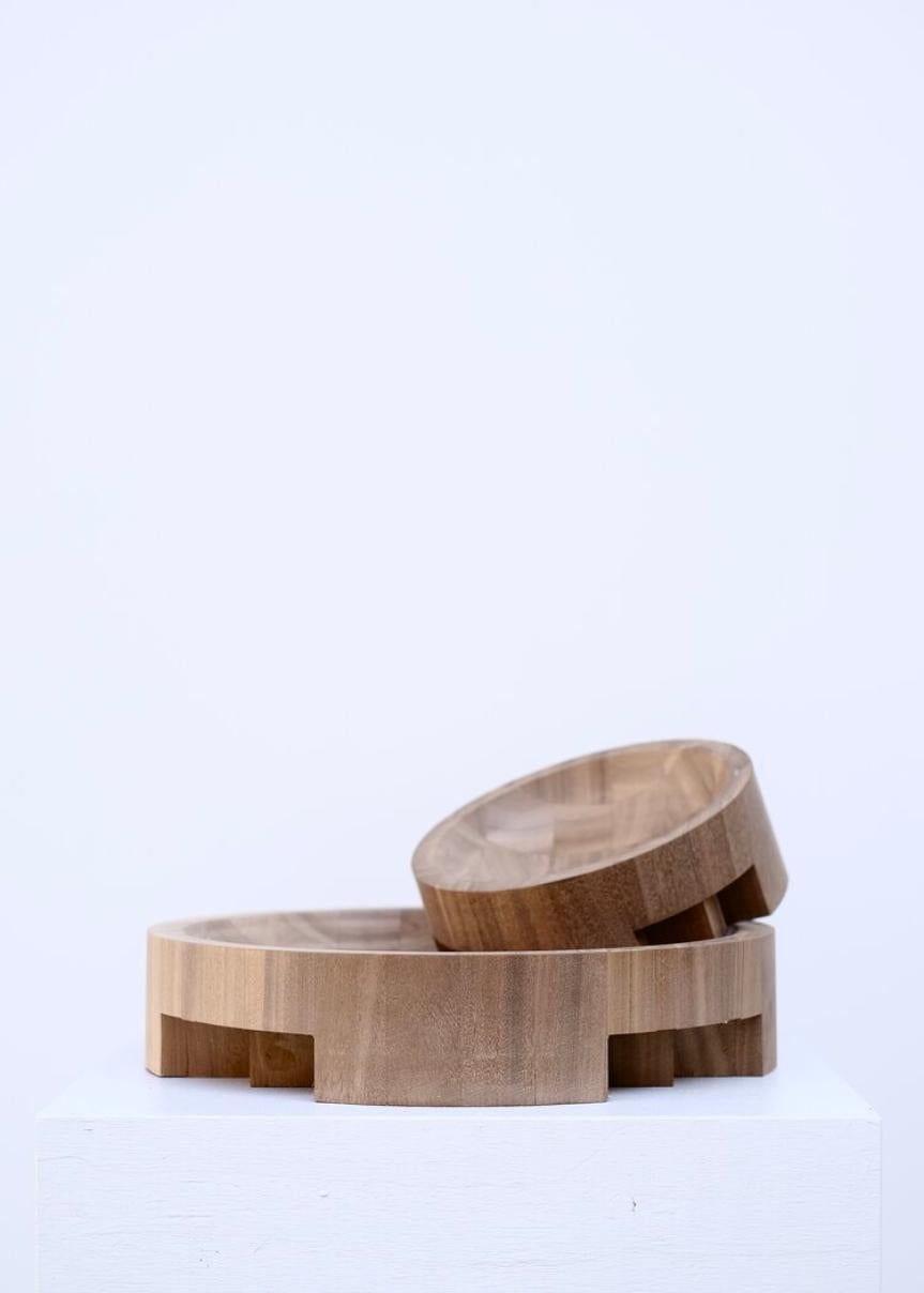 Pair of Disk Trays, African Walnut, Signed by Arno Declercq 1