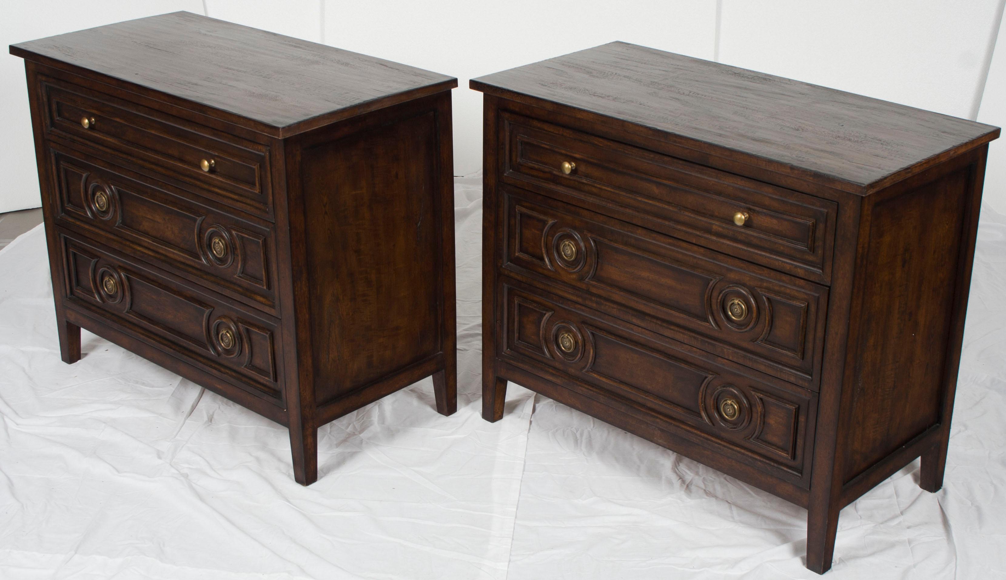 Pair of Distressed Dark Wood Large Nightstands Bedside Chests For Sale 2