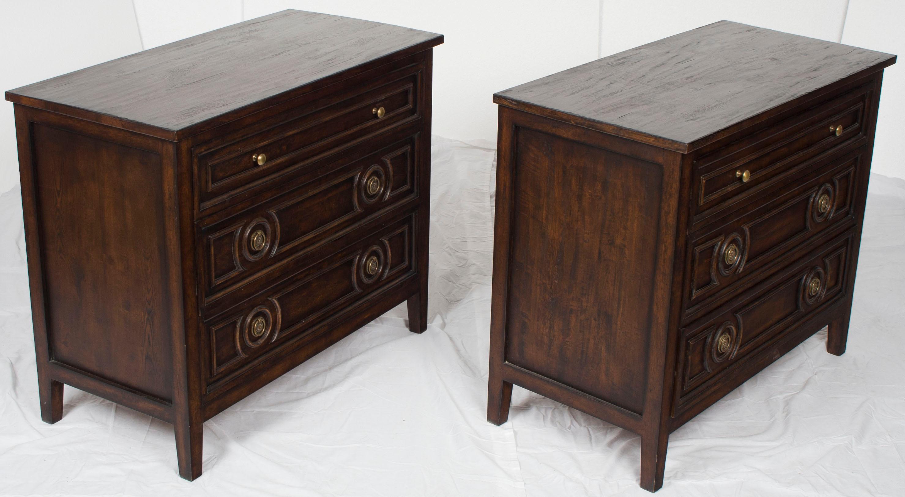 Vietnamese Pair of Distressed Dark Wood Large Nightstands Bedside Chests For Sale