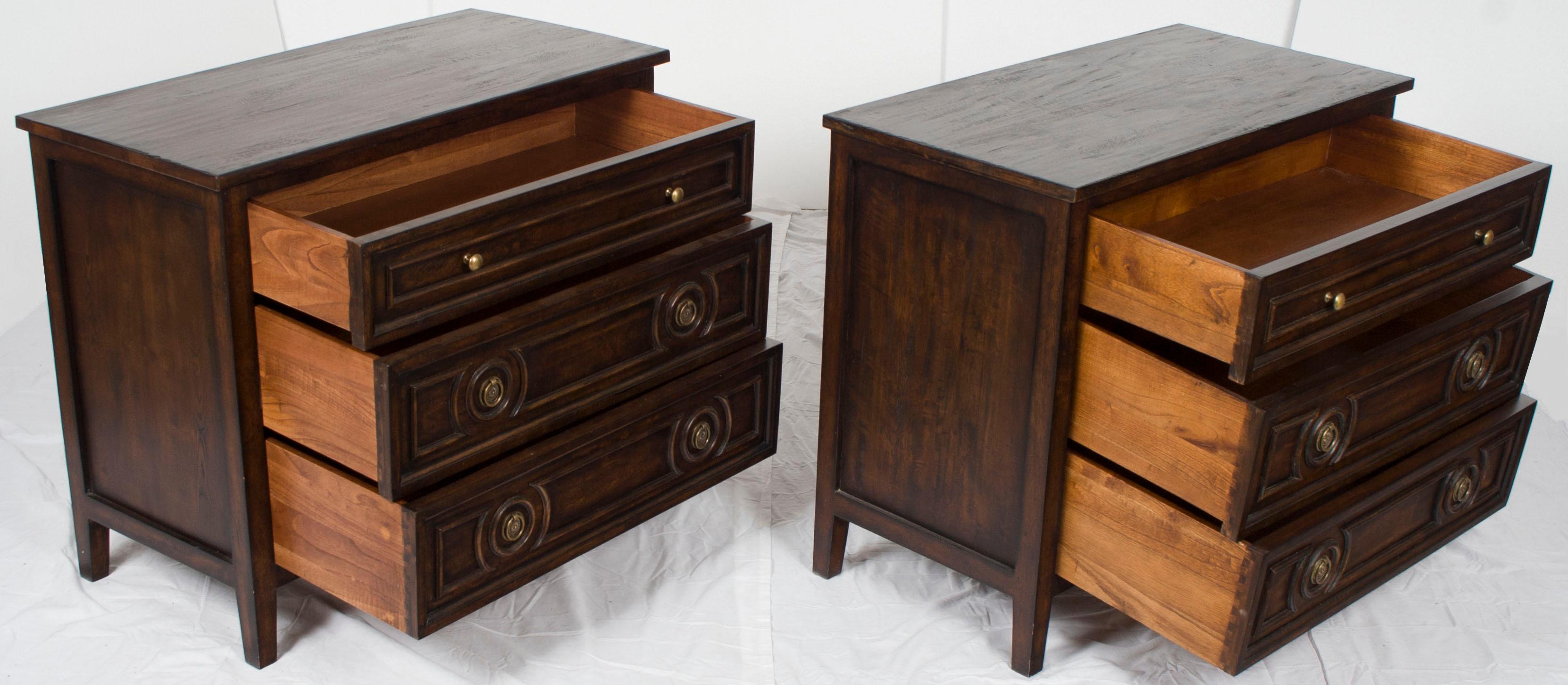 Pair of Distressed Dark Wood Large Nightstands Bedside Chests In New Condition For Sale In Atlanta, GA