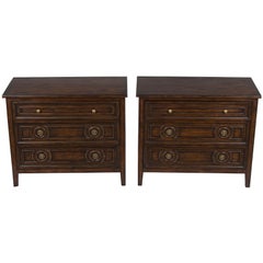 Pair of Distressed Dark Wood Large Nightstands Bedside Chests